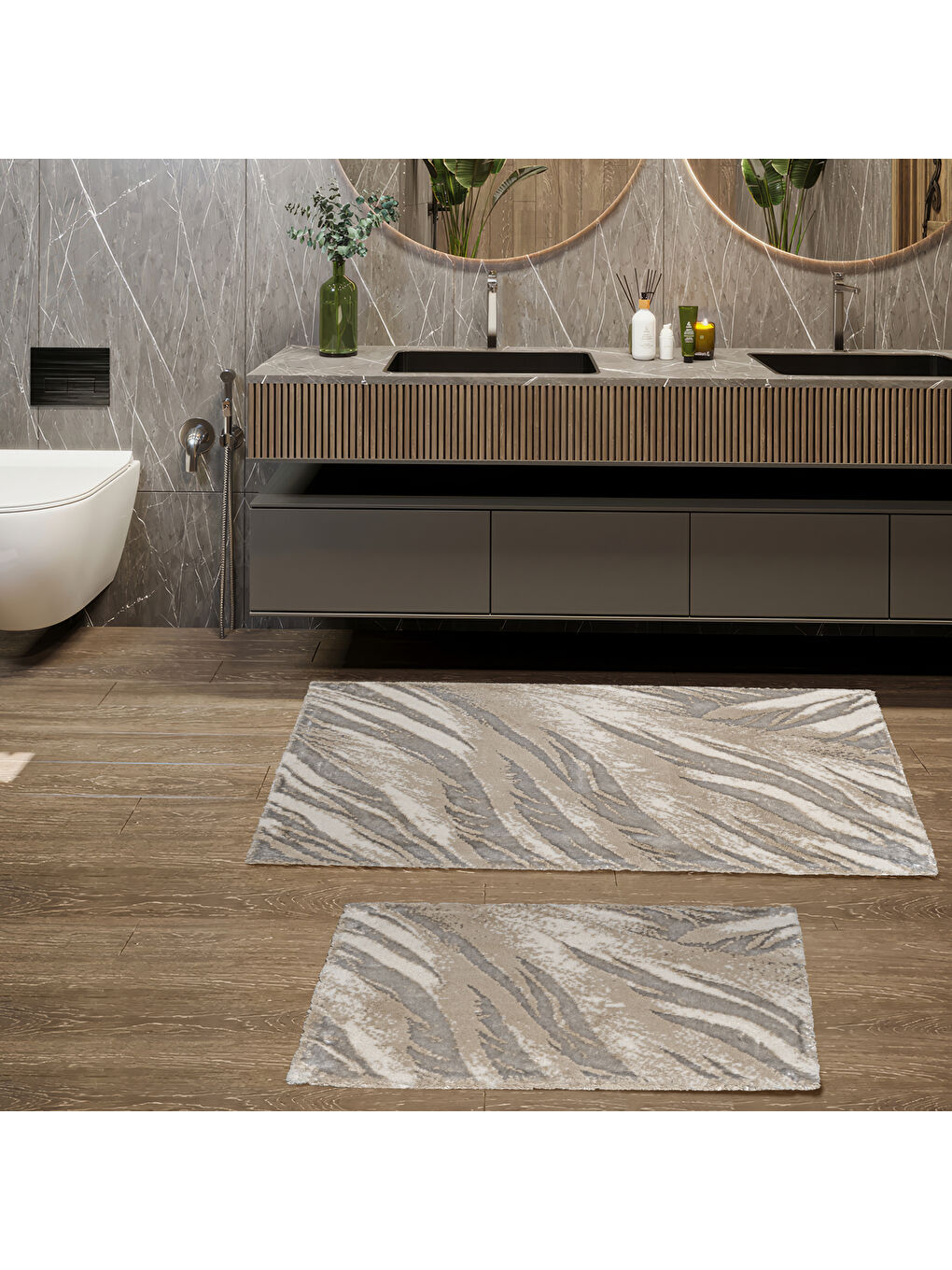 Home Alora 2 li Pamuk Floş Banyo Paspası-Gri