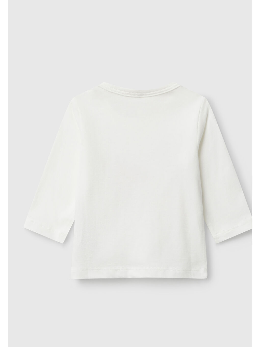 Bebek Ekru Önü Baskılı Gizli Düğmeli Uzun Kollu T-shirt-1
