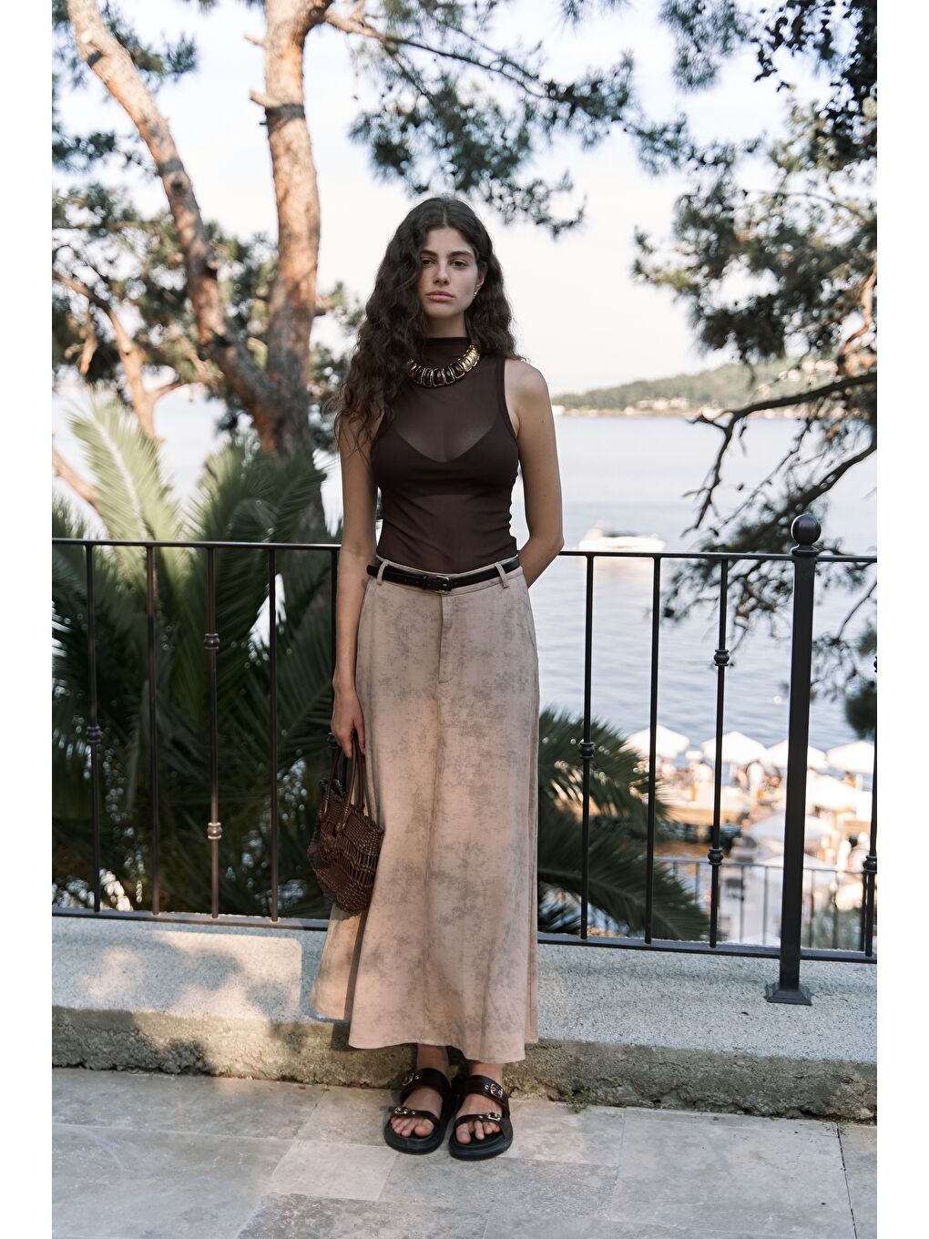 Bej Garias Cepli Uzun Batik Desenli Vizon Etek-4