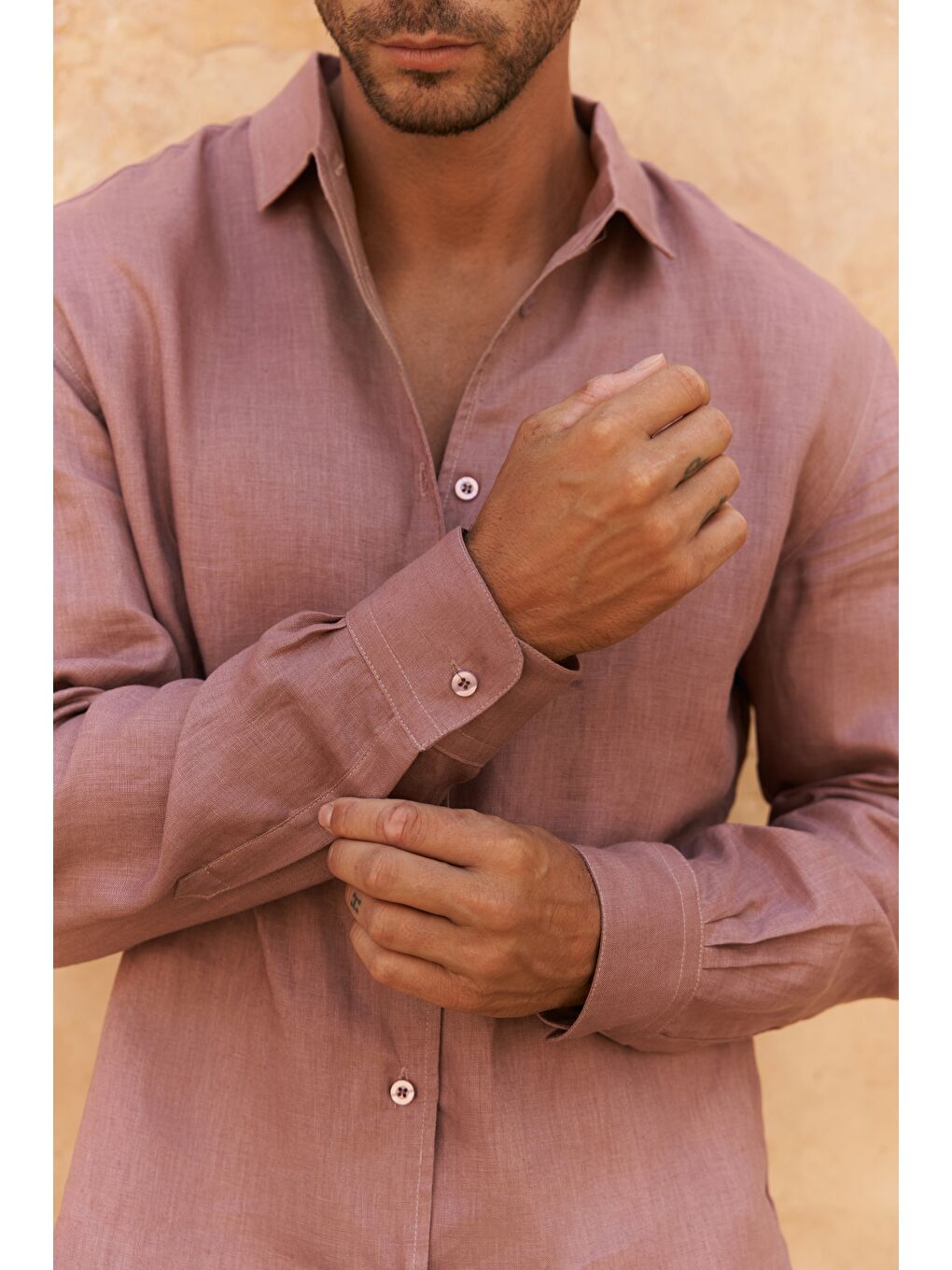 Ottavia Açık Bordo Keten Oversize Erkek Gömlek-7