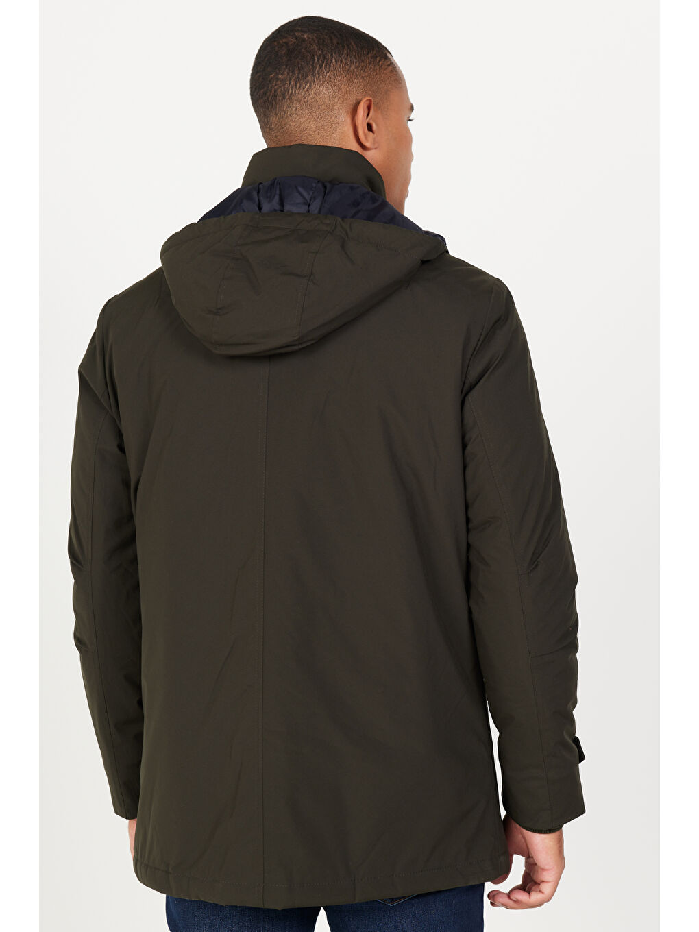 Erkek Haki Standart Fit Normal Kesim Kapüşonlu Soğuk Geçirmez Kışlık Kaban-5