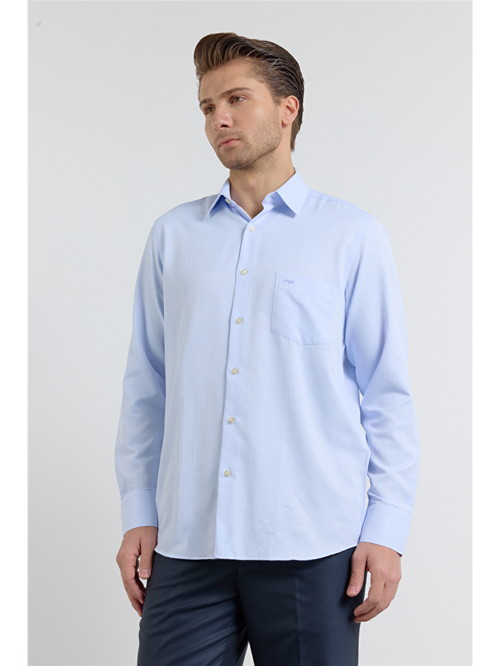 Mavi Kendinden Desenli Sert Yaka Uzun Kol Cepli Comfort Fit Pamuklu Gömlek 1004255269