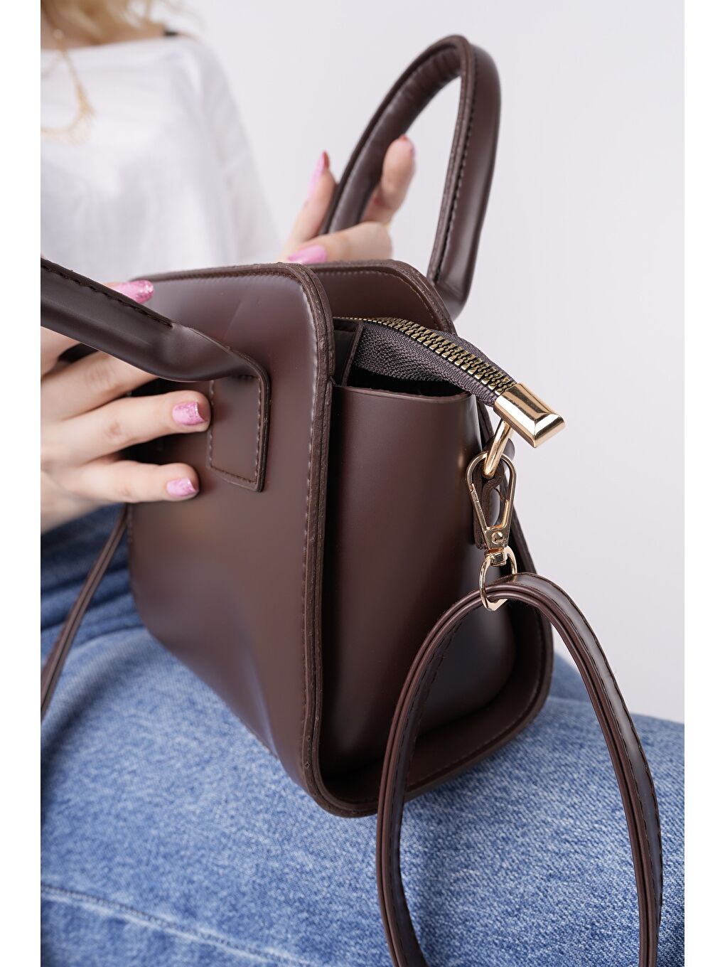 Kahverengi CALVİNO Kadın El ve Omuz Çantası-4