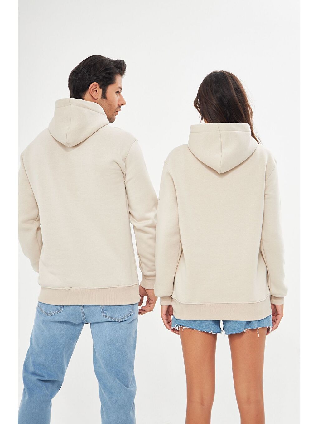 Ekru Unisex Oversize Kanguru Cepli Sweatshirt-3