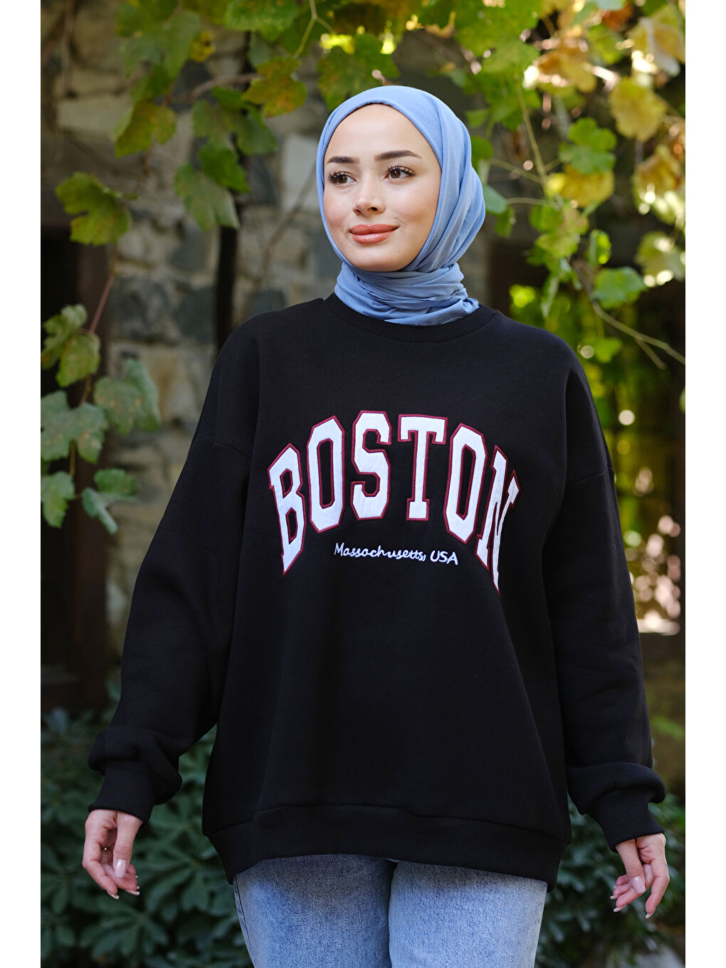 Locco Moda Fermuar Detaylı Boston Nakışlı Sweat Siyah - 2