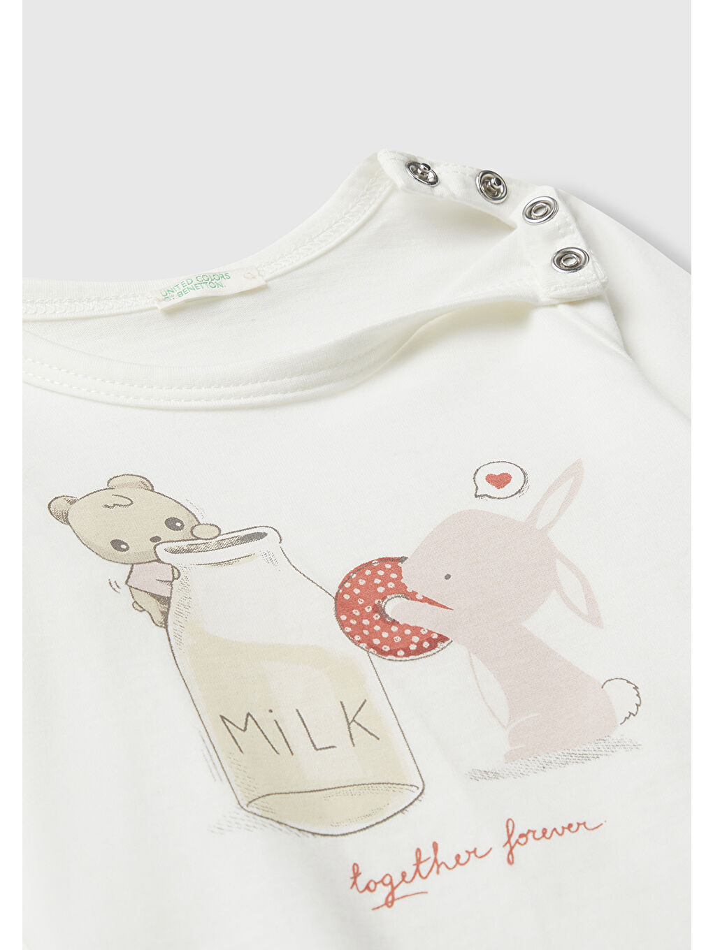 Bebek Ekru Önü Baskılı Gizli Düğmeli Uzun Kollu T-shirt-2