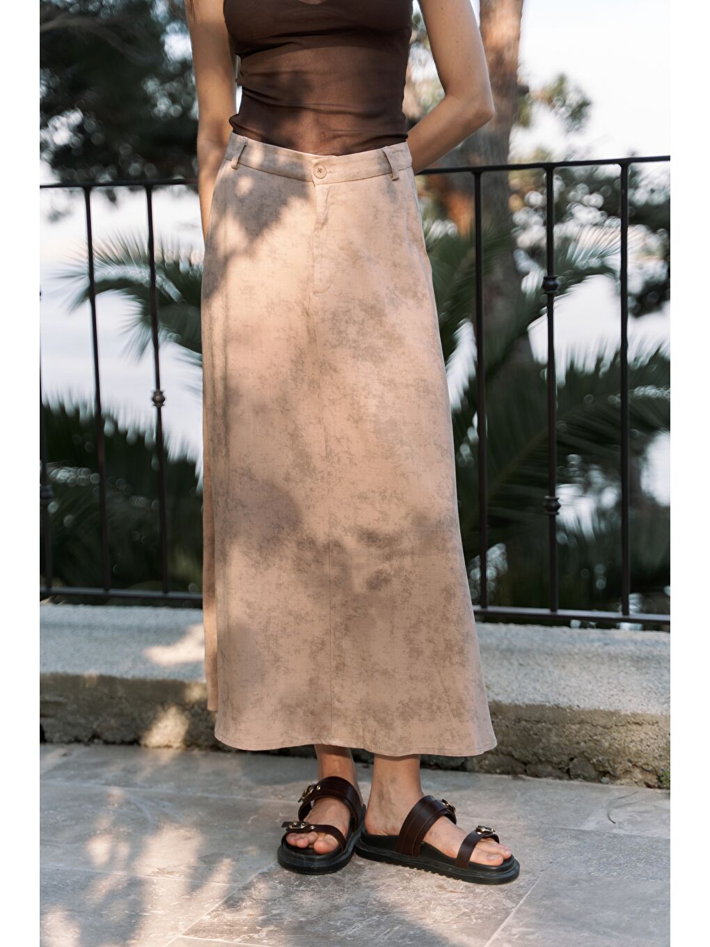 Bej Garias Cepli Uzun Batik Desenli Vizon Etek-5