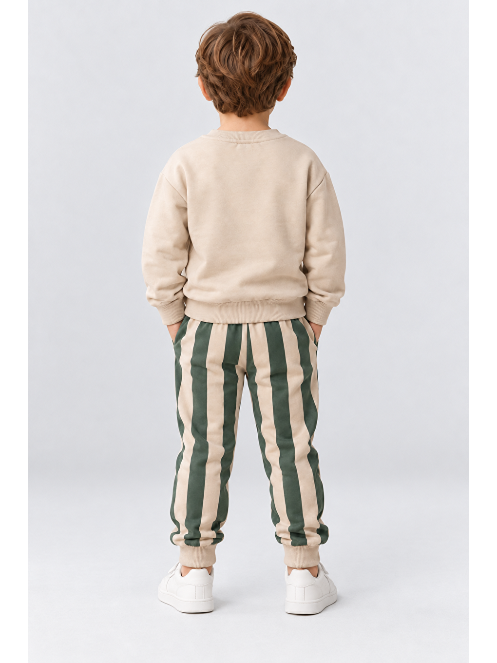 Yeşil Erkek Çocuk Great New Day Baskılı Sweatshirt Ve Çizgili Eşofman Altı 2’li Takım Ak124-4