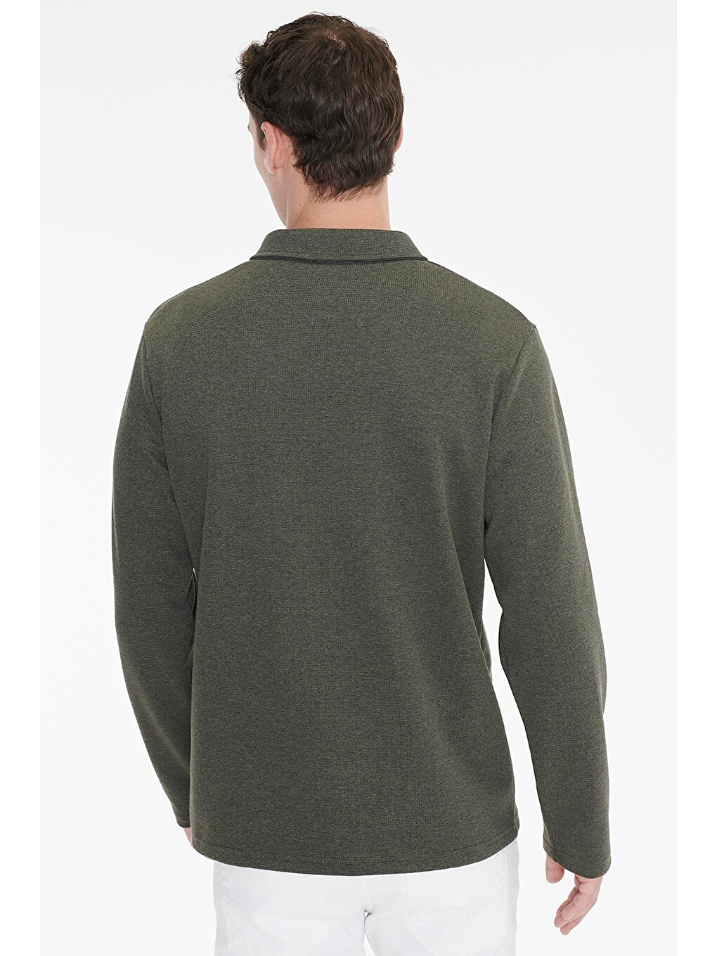 Erkek Haki Pamuklu Standart Fit Normal Kesim Polo Yaka Sweatshirt-4