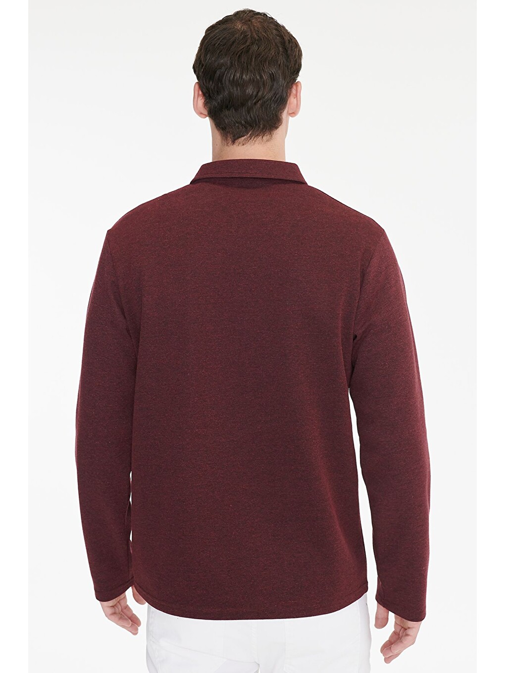 Erkek Bordo Pamuklu Standart Fit Normal Kesim Polo Yaka Sweatshirt-4
