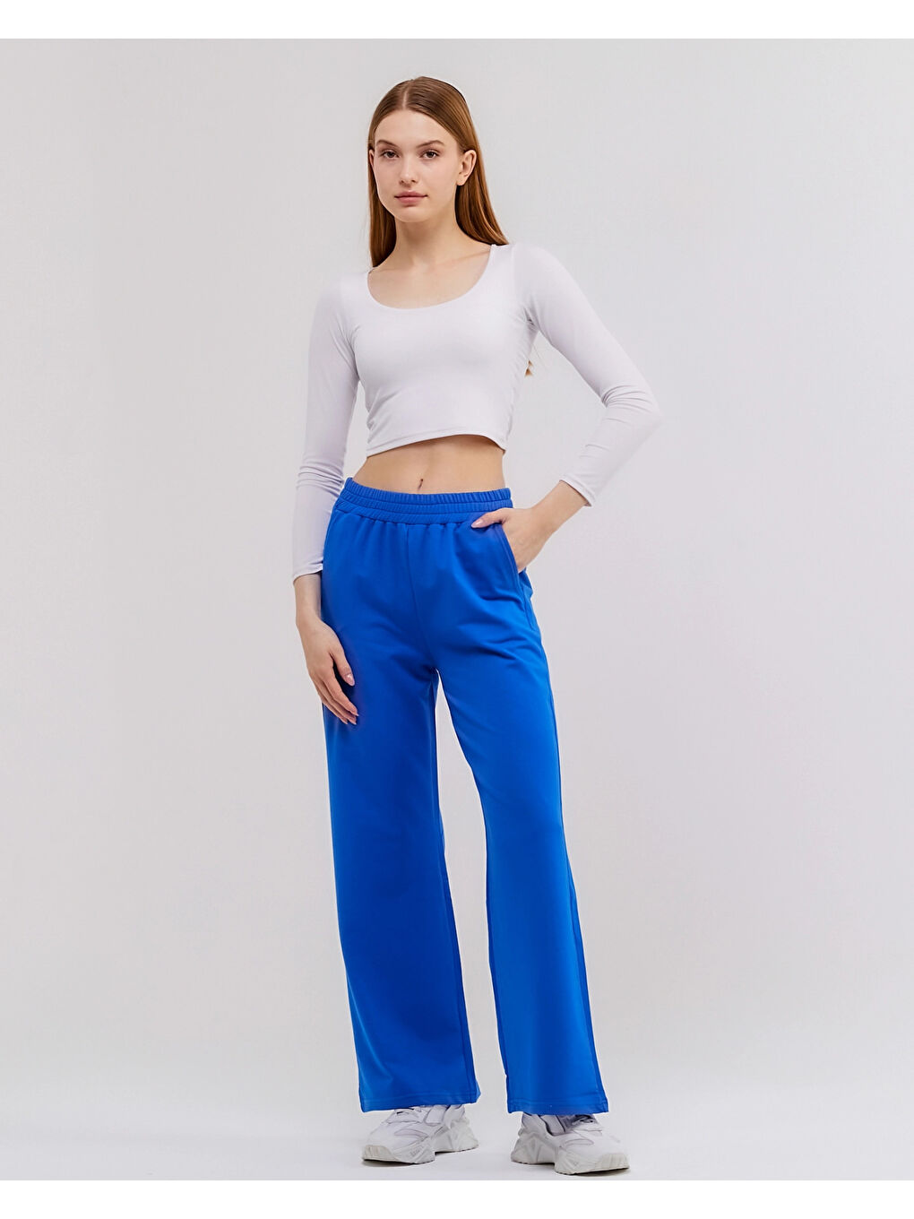 Mavi Beli Lastikli Bol Paça Kadın Eşofman Altı N003-1