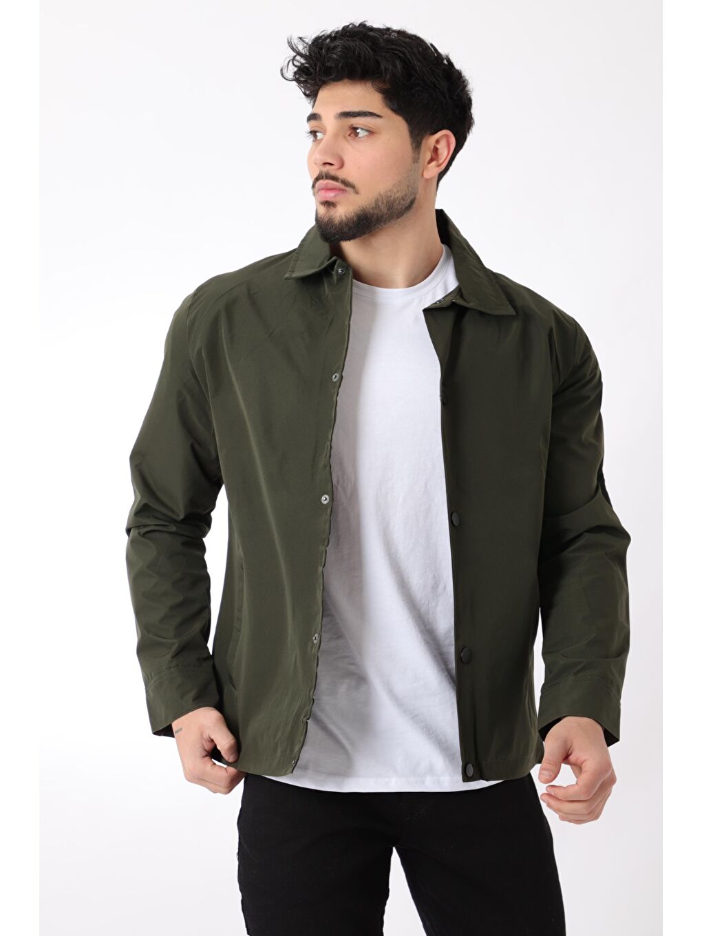 Haki Spor Elastan Kumaş Çıtçıtlı Yakalı Yağmurluk/Mevsimlik PLDP 2976_60291