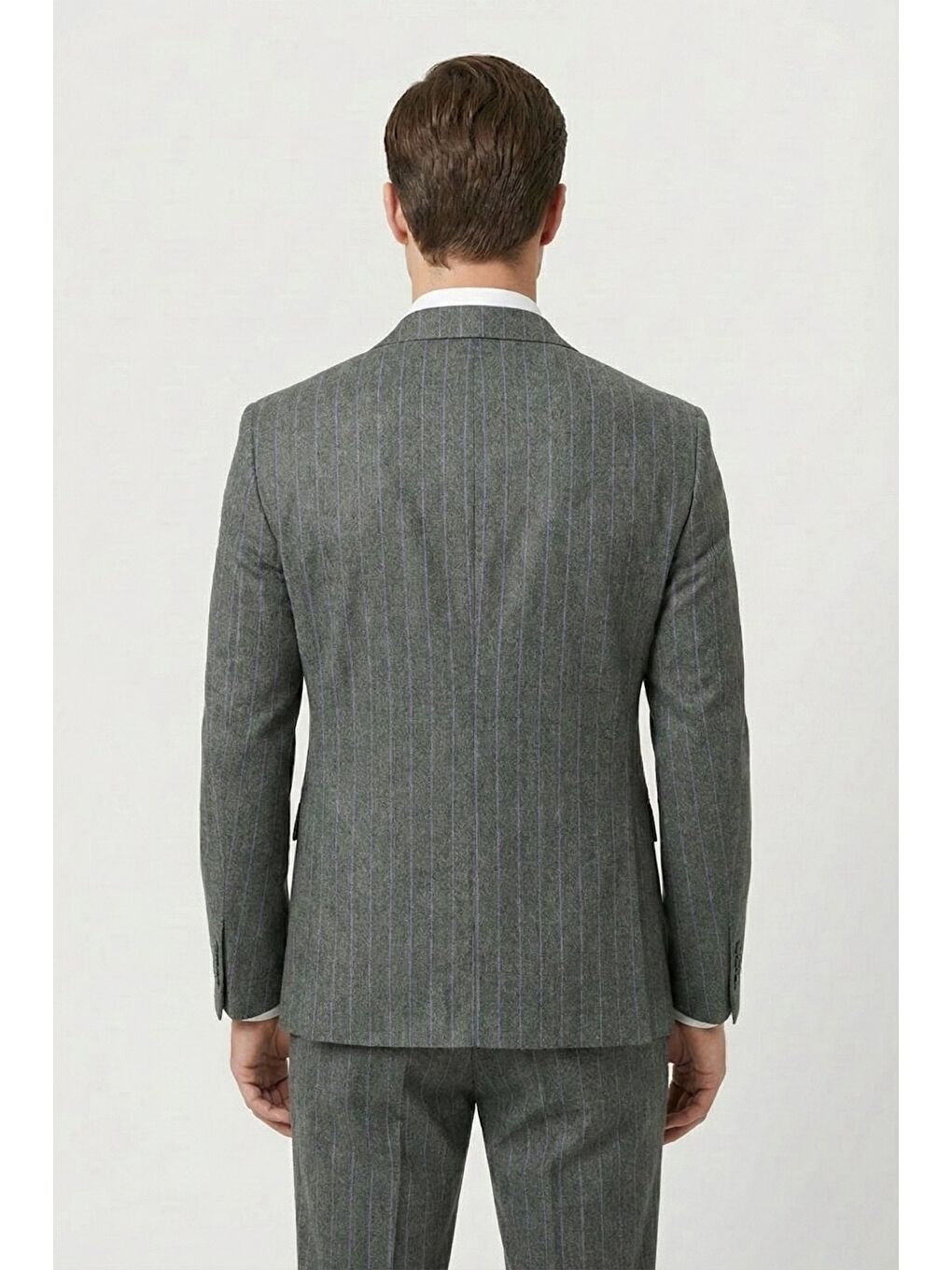 Giotelli Haki Slim Fit Çizgili Sivri Yaka 6 Drop Duble Paça Tam Astarlı Erkek Takım Elbise Rm-3