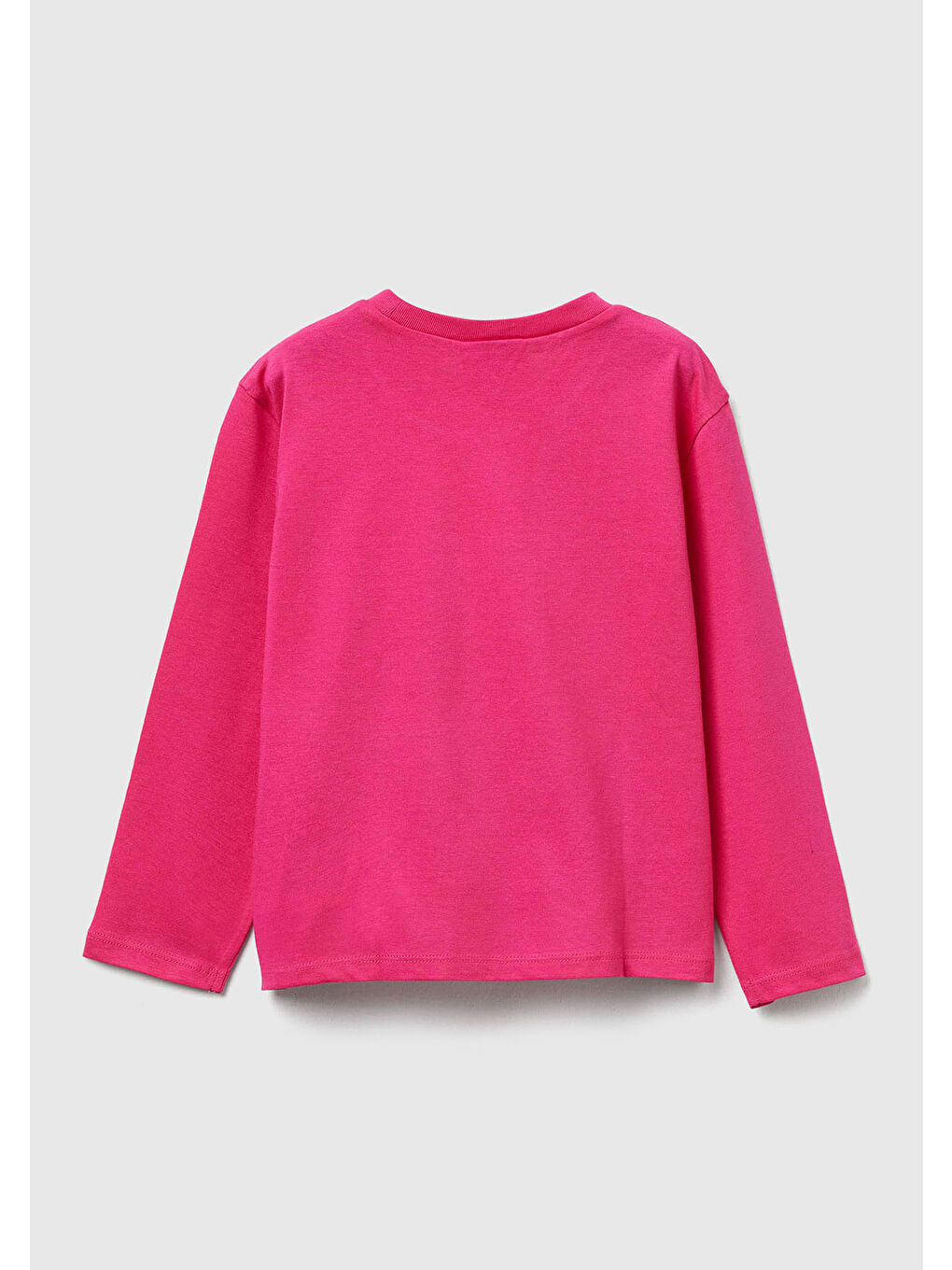 Kız Çocuk Pembe Önü Baskılı Logo Etiketli Ribana Yakalı Uzun Kollu T-shirt-1