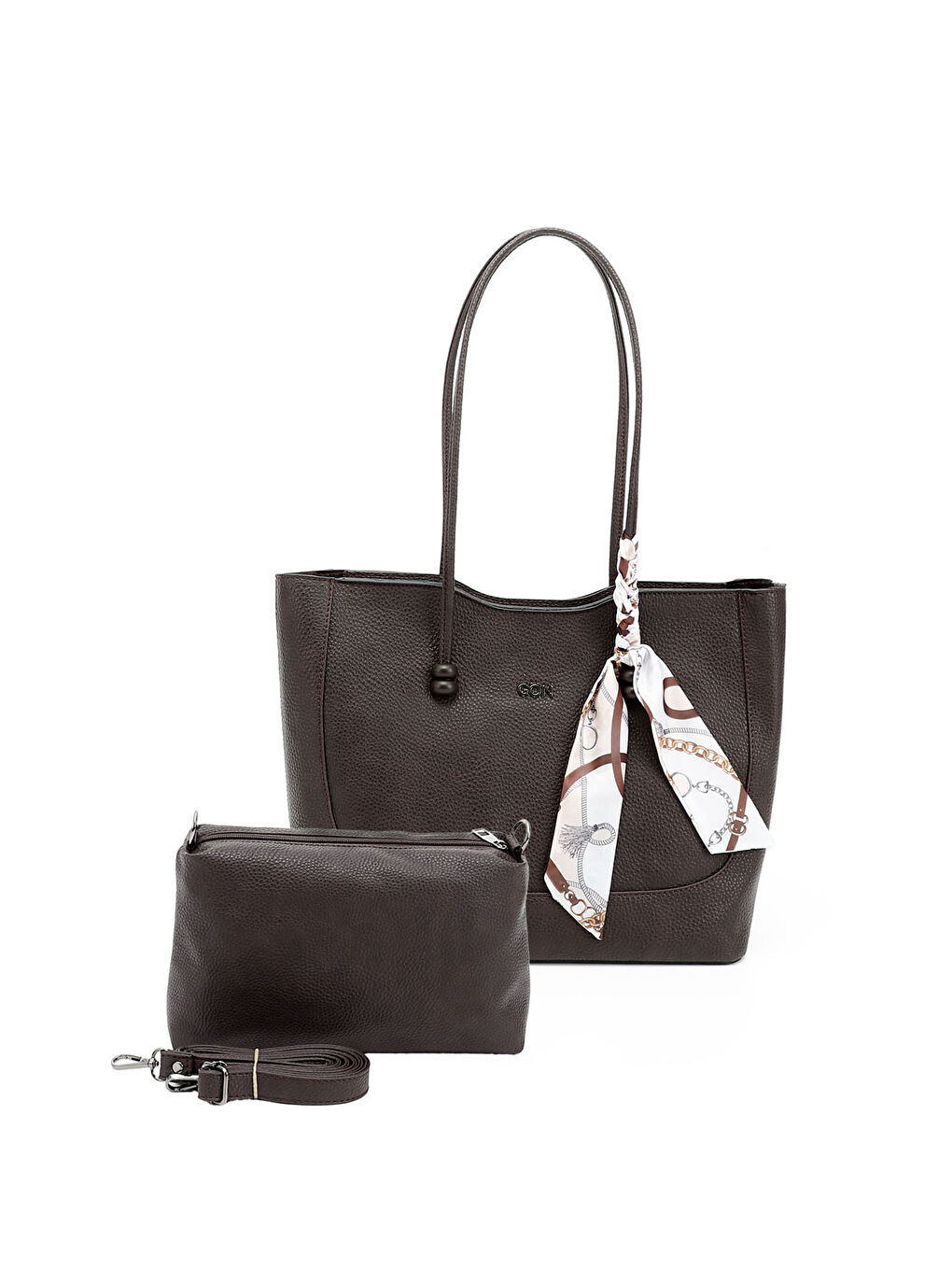 Kahverengi Kadın ÇİKOLATA KAHVE Fularlı Yavrulu Omuz Çantası