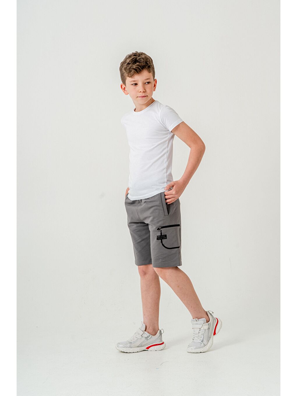 Gri Stay  Good Baskılı Cep Fermuarlı Erkek Çocuk Şort-2