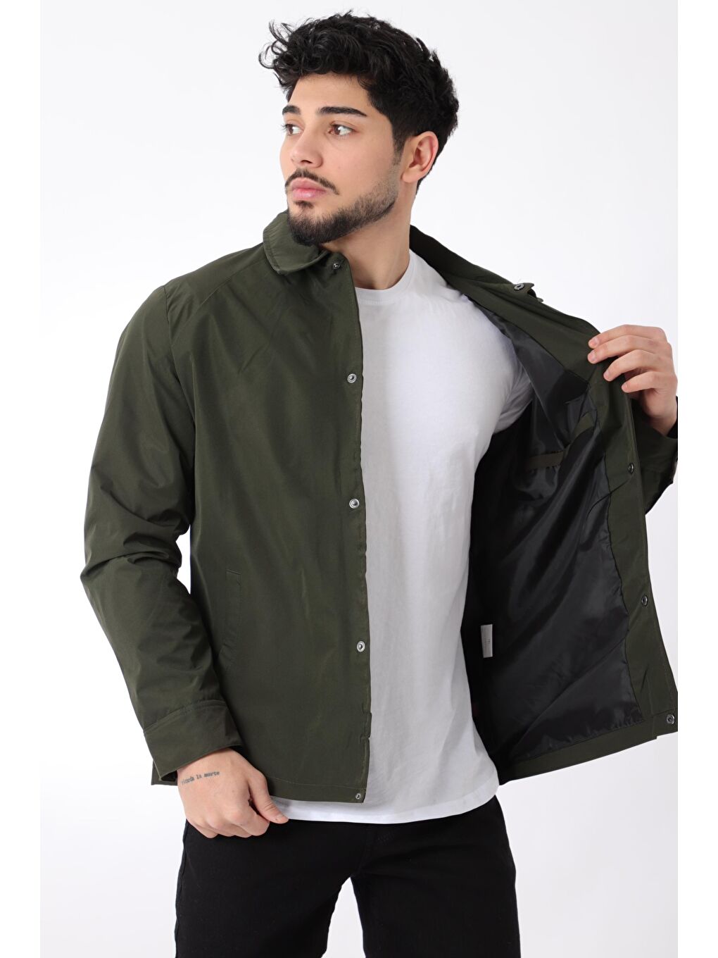 Haki Spor Elastan Kumaş Çıtçıtlı Yakalı Yağmurluk/Mevsimlik PLDP 2976_60291-2