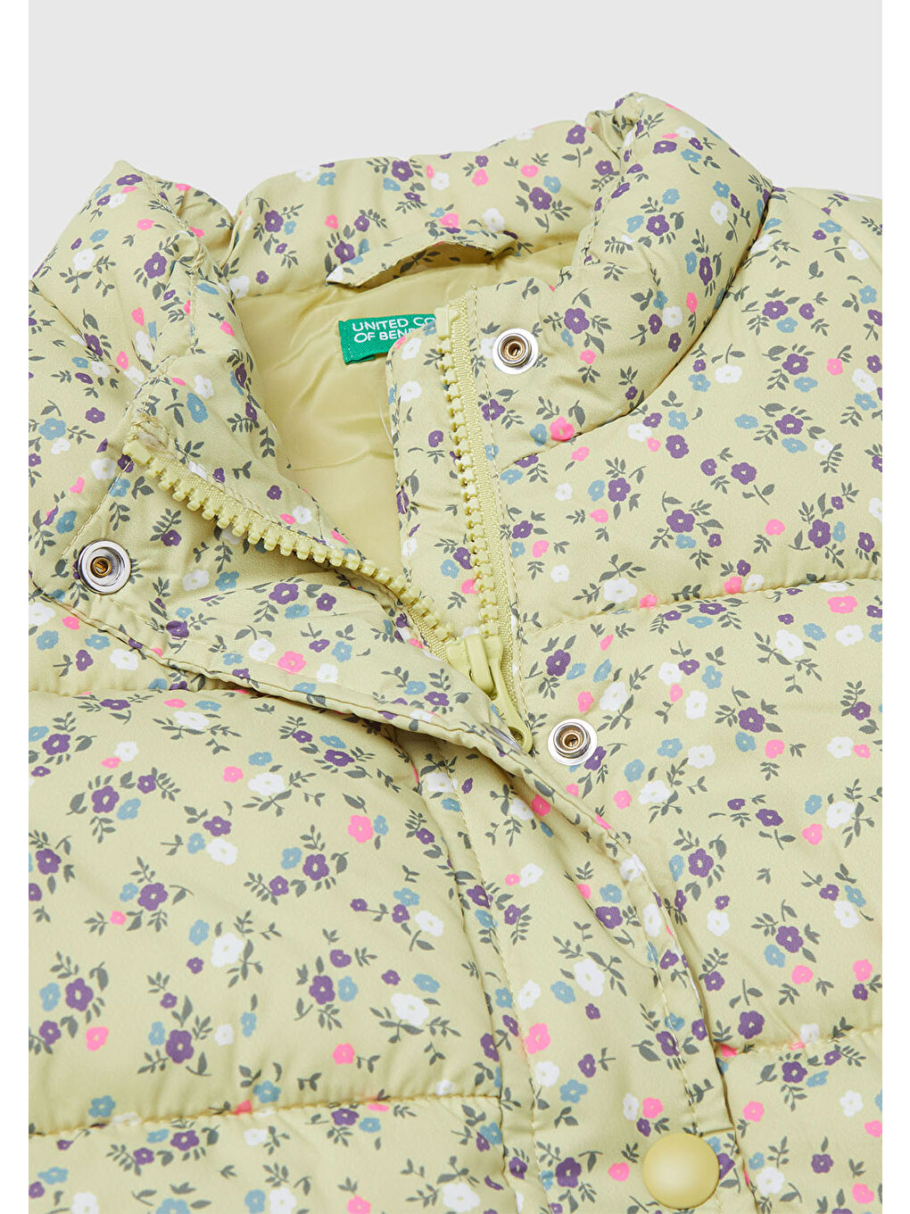 Kız Çocuk Sarı Tamamı Baskılı Fermuarlı Düğmeli Dolgulu Yelek-2