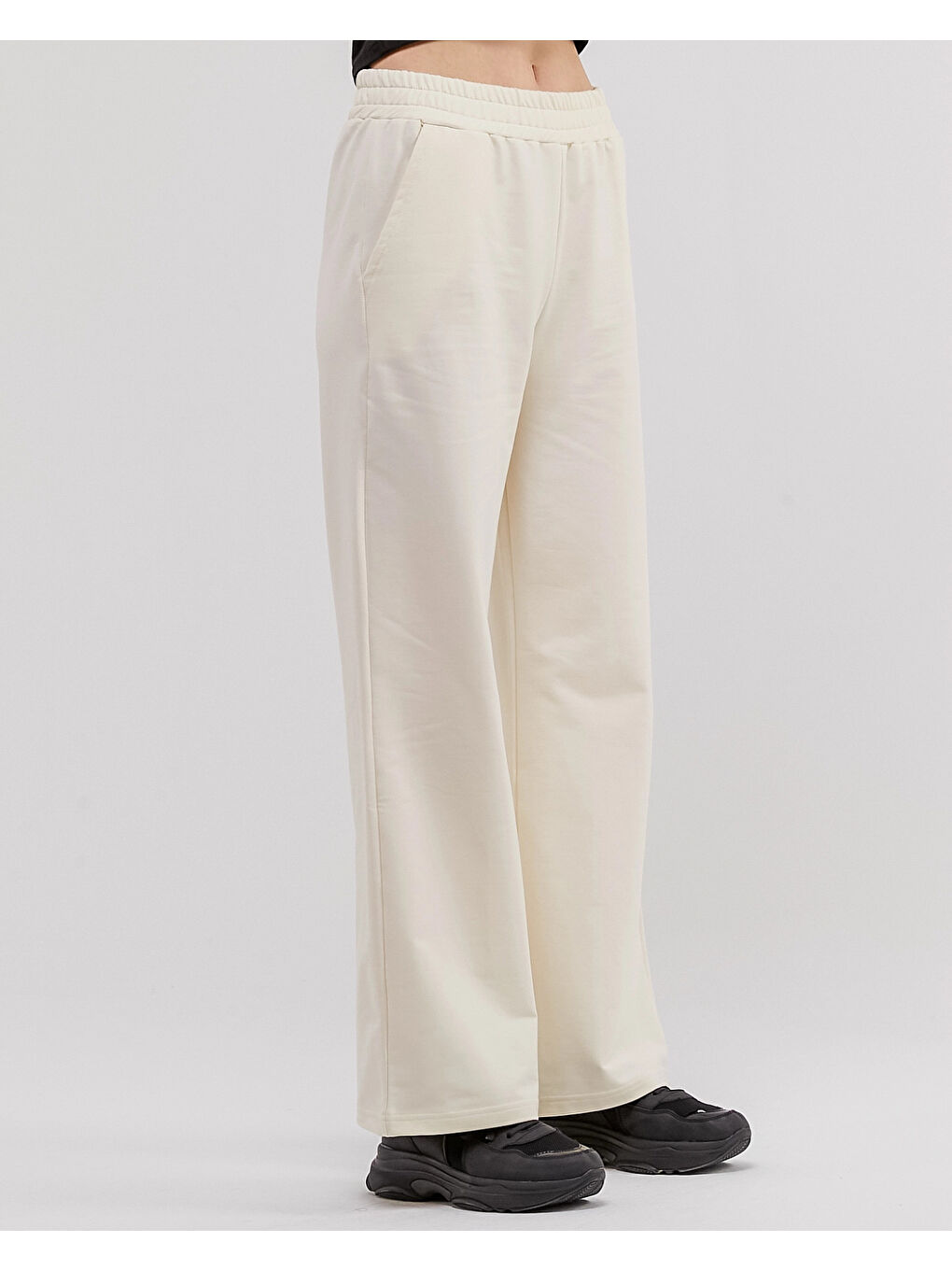 Ekru Beli Lastikli Bol Paça Kadın Eşofman Altı N003-4