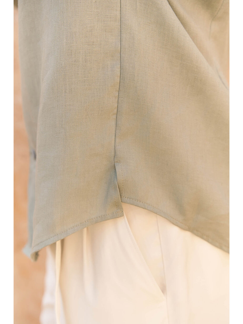 Yeşil Ottavia Mint Keten Oversize Erkek Gömlek-7