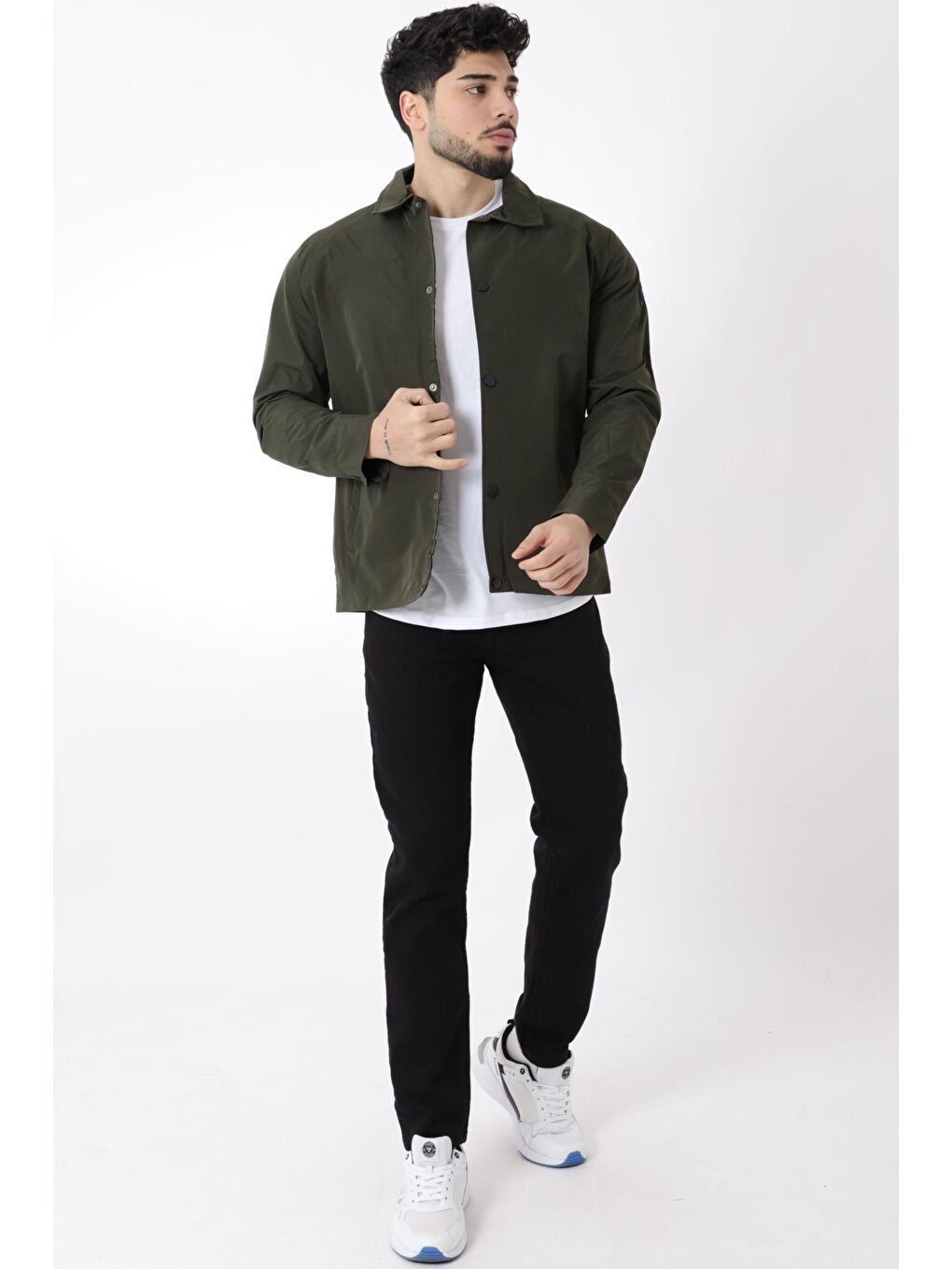Haki Spor Elastan Kumaş Çıtçıtlı Yakalı Yağmurluk/Mevsimlik PLDP 2976_60291-3