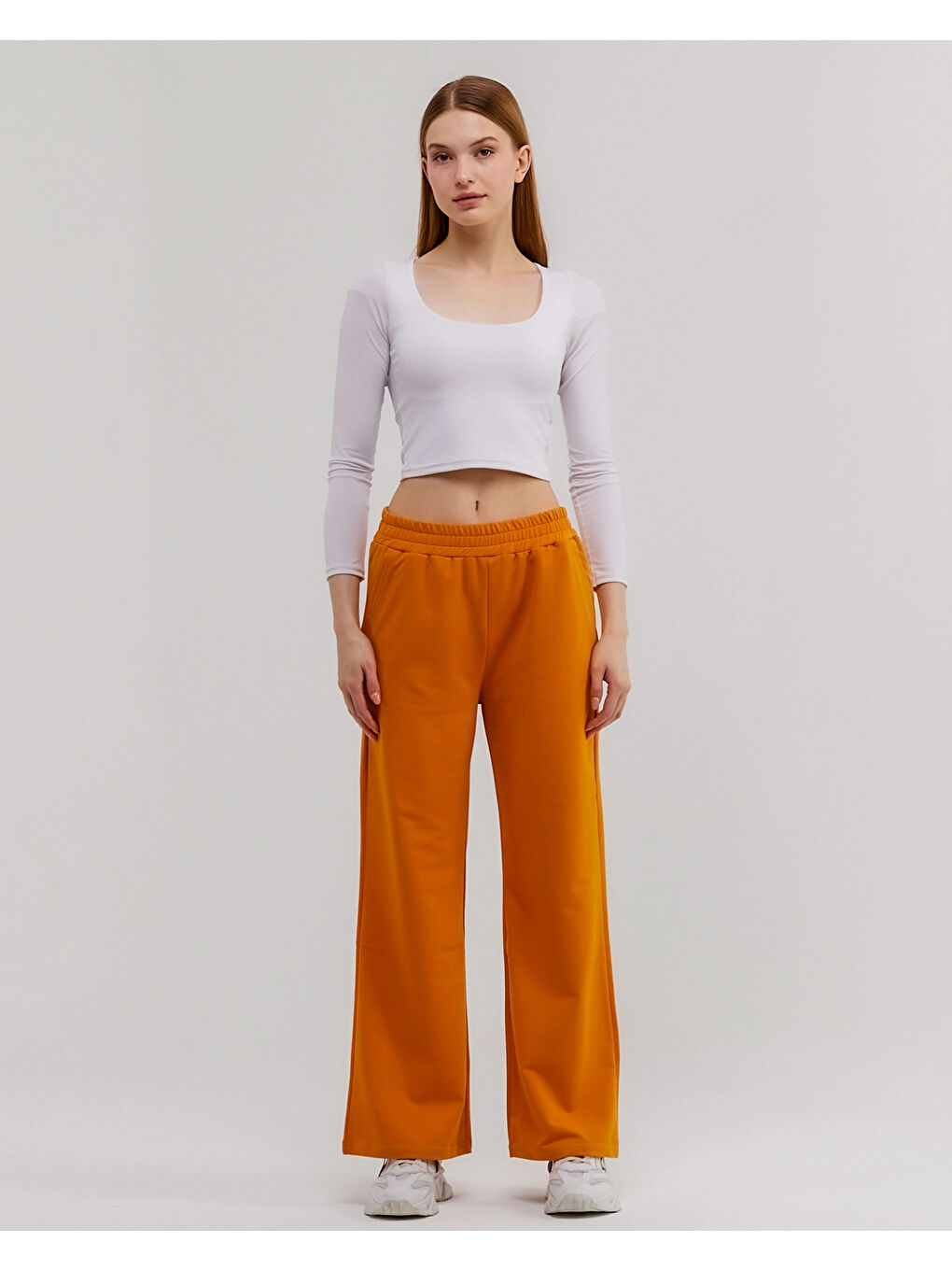 Sarı Beli Lastikli Bol Paça Kadın Eşofman Altı N003