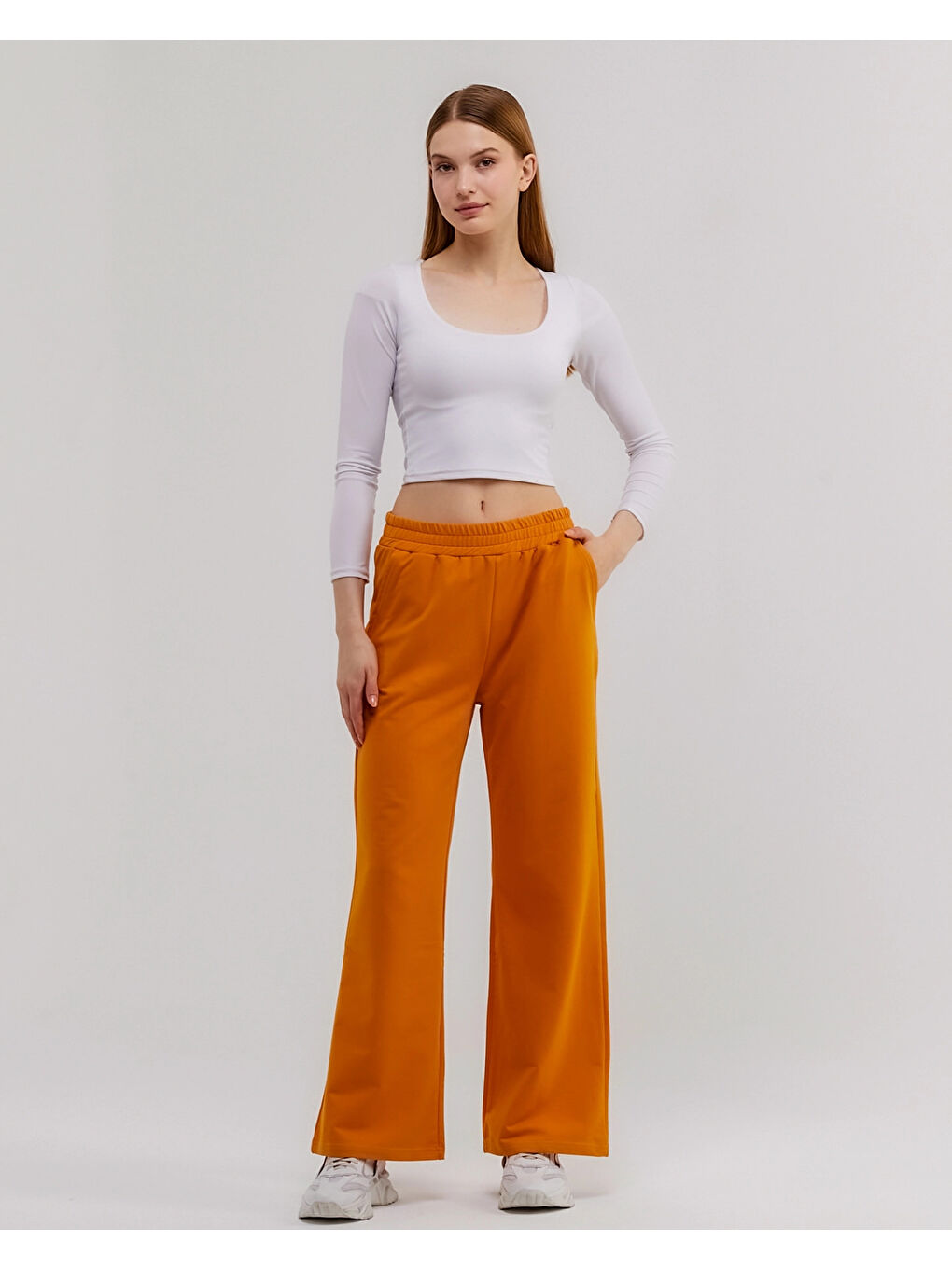 Sarı Beli Lastikli Bol Paça Kadın Eşofman Altı N003-1