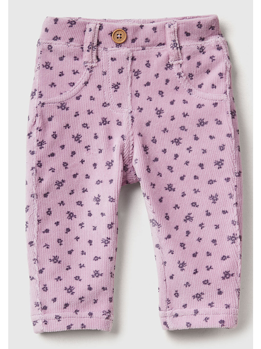 Bebek Lila Tamamı Desenli Düğmeli Cepli Pantolon