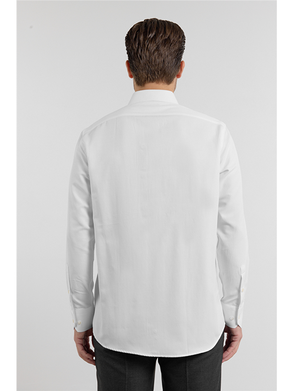 Beyaz Kendinden Desenli Sert Yaka Uzun Kol Cepli Comfort Fit Pamuklu Gömlek 1004255269-4