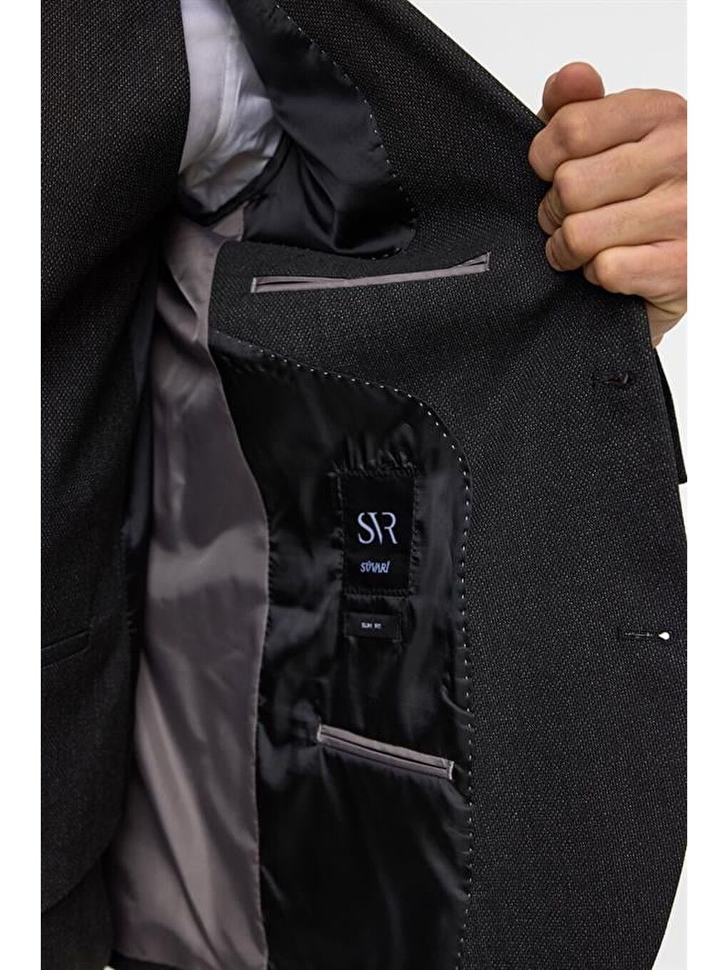 Gri Slim Desenli Sivri Yaka 6 Drop Yelekli Takım Elbise-9