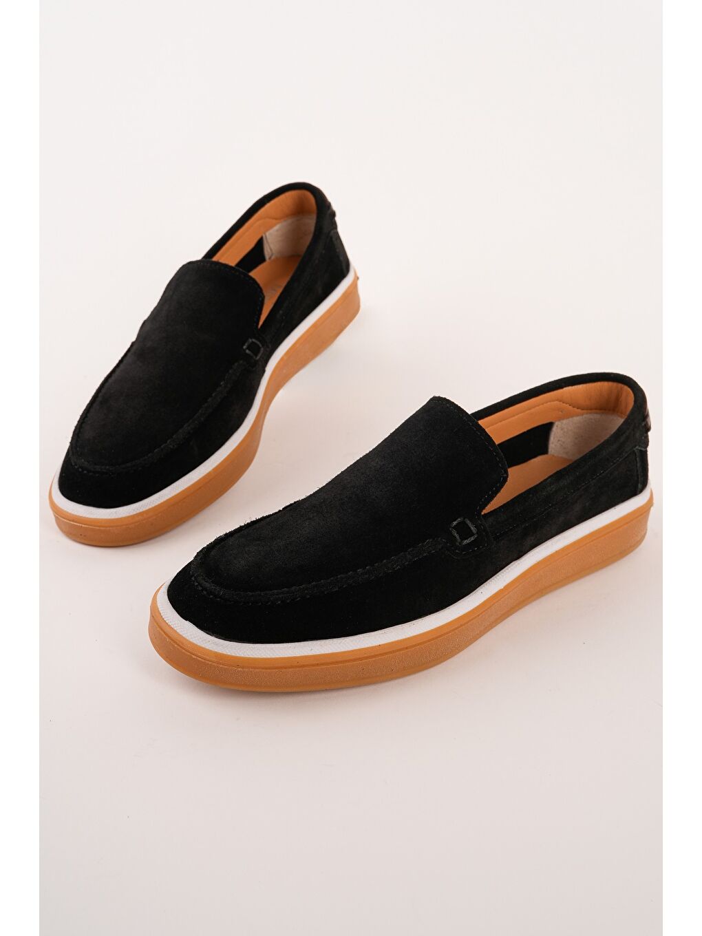 Siyah COVENT Hakiki Süet Deri Bağcıksız Erkek Günlük Loafer Ayakkabı