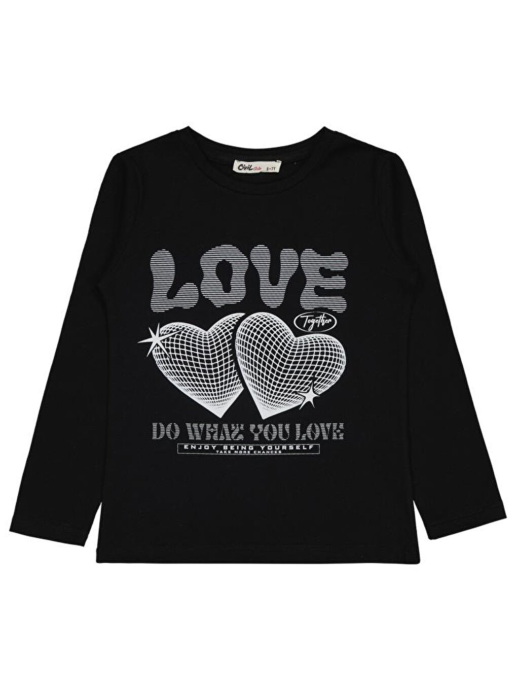 Girls Kalp Baskılı 6-9 Yaş Sweatshirt - Siyah 7-8 Yaş