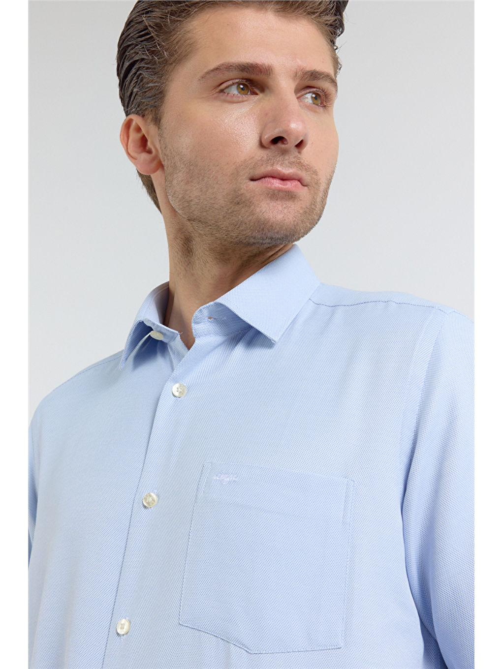 Mavi Kendinden Desenli Sert Yaka Uzun Kol Cepli Comfort Fit Pamuklu Gömlek 1004255223-3