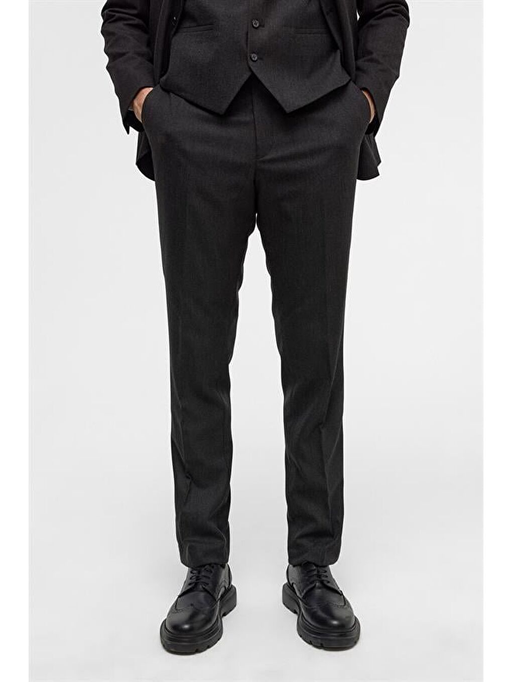 Gri Slim Desenli Sivri Yaka 6 Drop Yelekli Takım Elbise-10