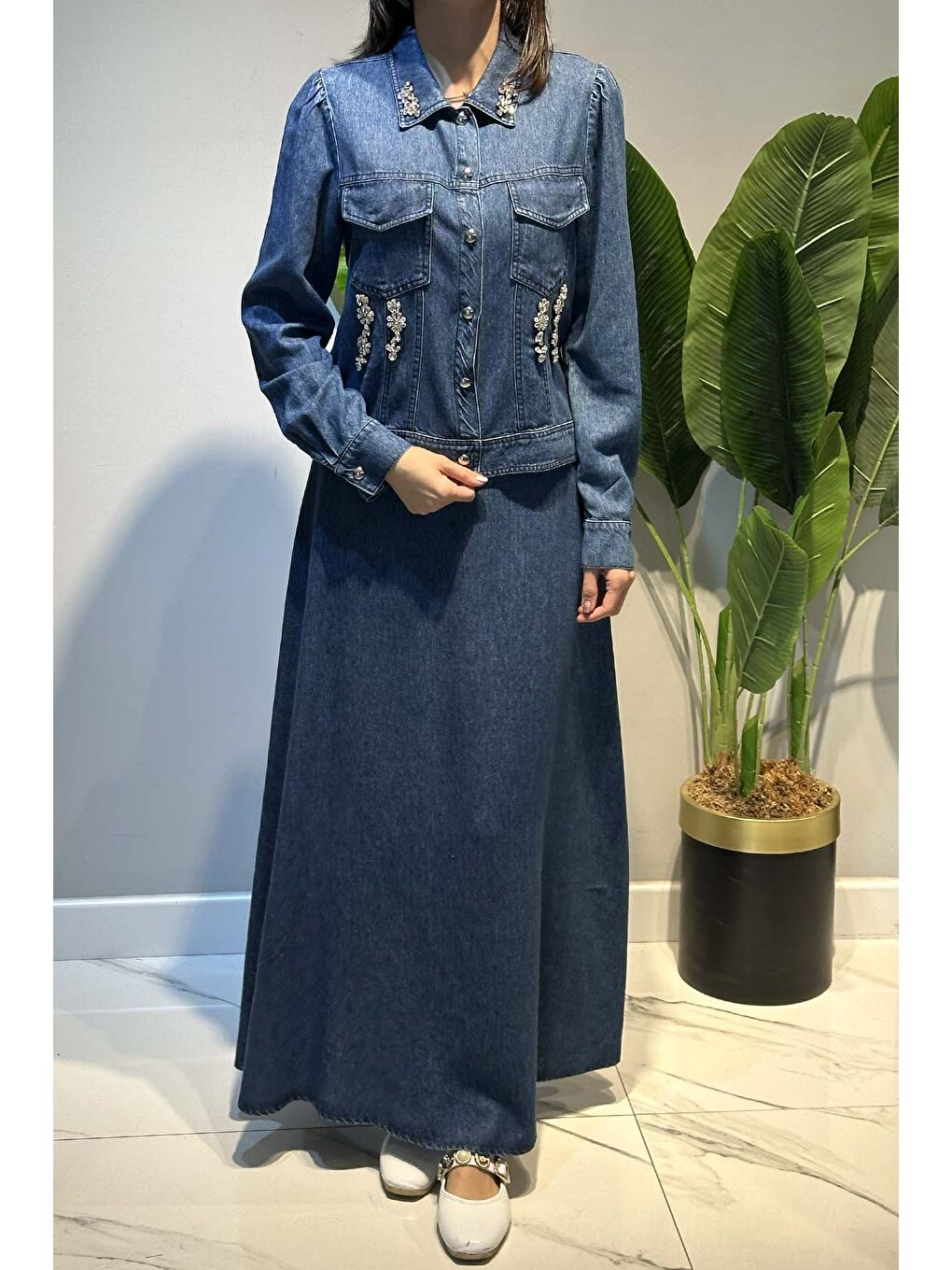 Mavi Taş Detaylı Etekli Jean Takım 19527 Denim-1