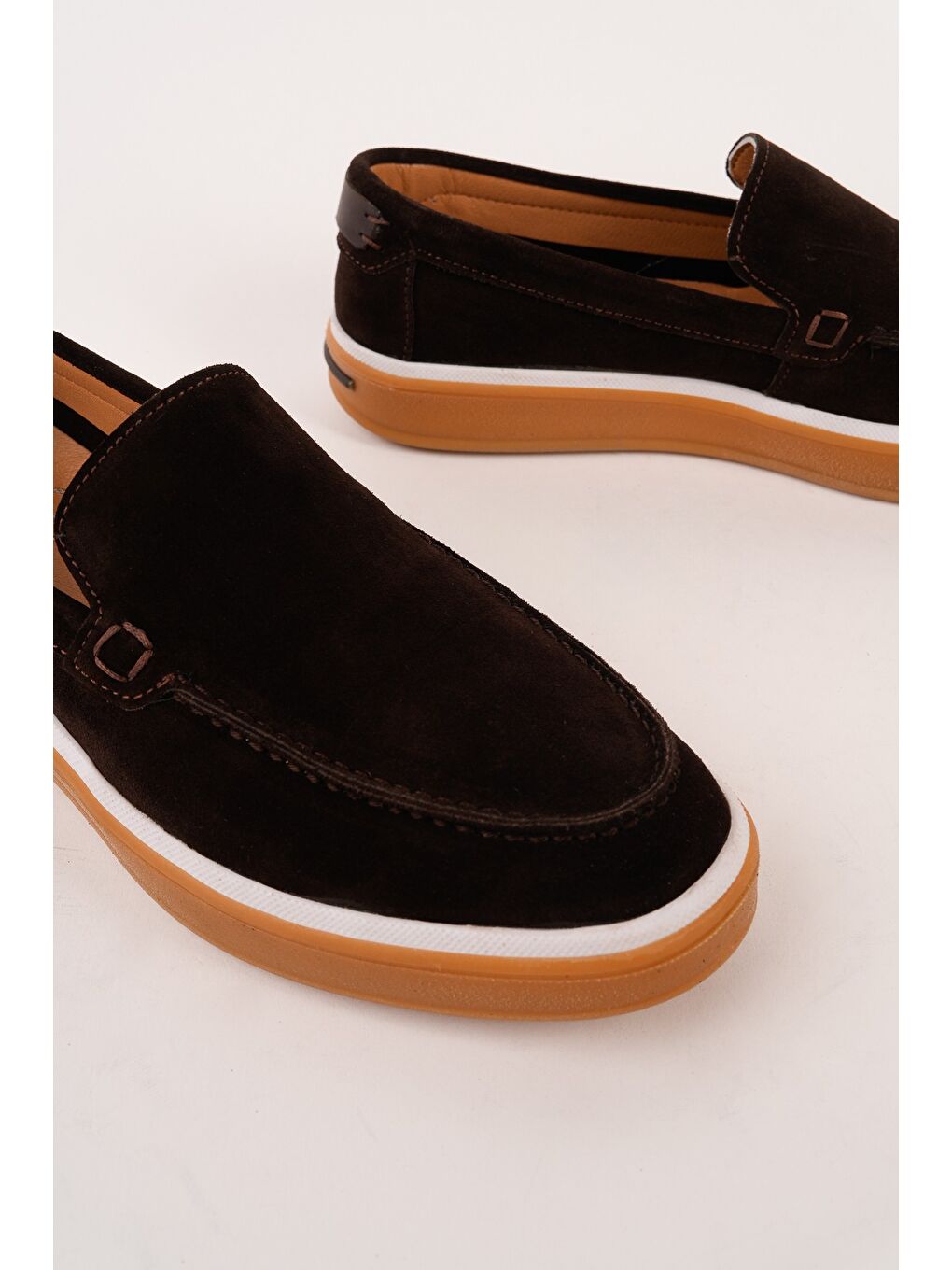 Kahverengi COVENT Hakiki Süet Deri Bağcıksız Erkek Günlük Loafer Ayakkabı-1