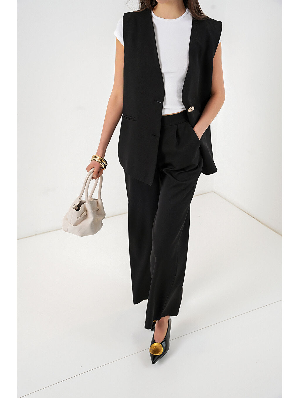 Kadın Yelek Pantolon İkili Takım 30086 - Siyah-2