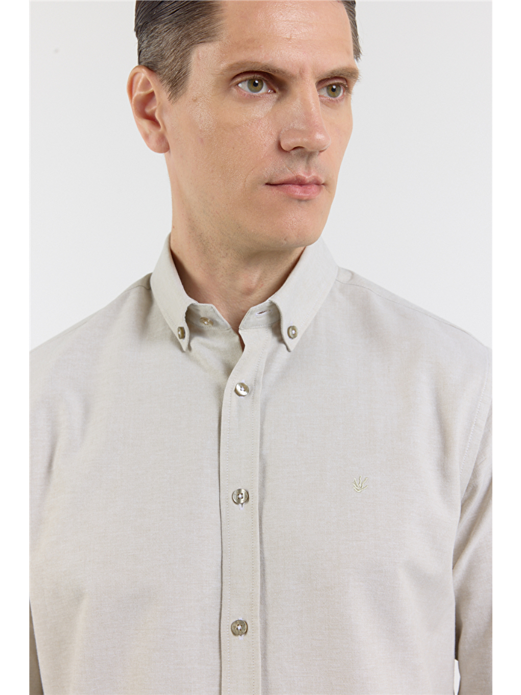 Turkuaz Su Yeşili Oxford Düğmeli Yaka Uzun Kol Cepsiz Slim Fit Pamuklu  Gömlek 1004260182-3