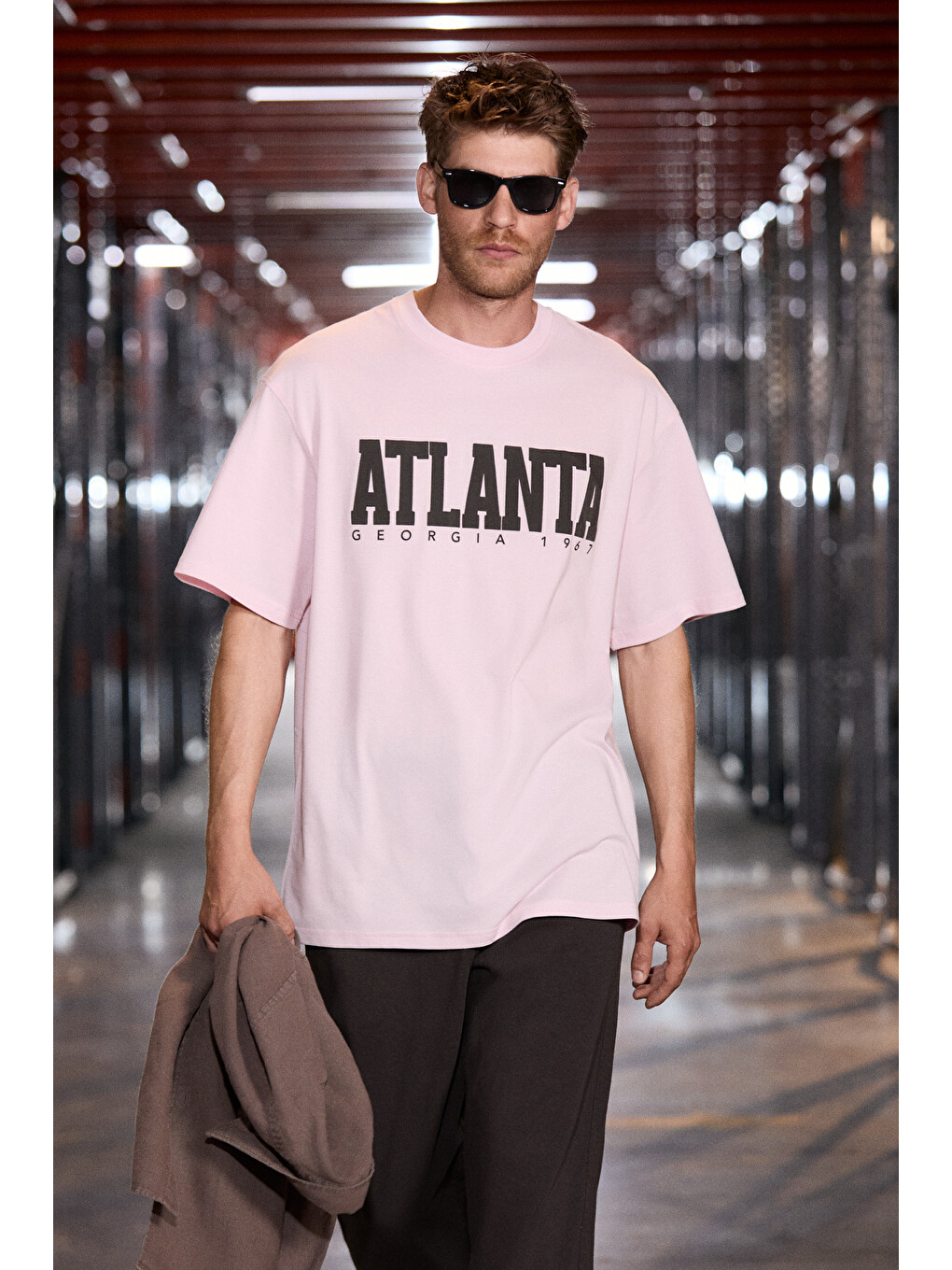 Pembe ATLANTA Erkek %100 Pamuklu Kısa Kollu Baskı Detaylı KOYU PEMBE T-Shirt-2