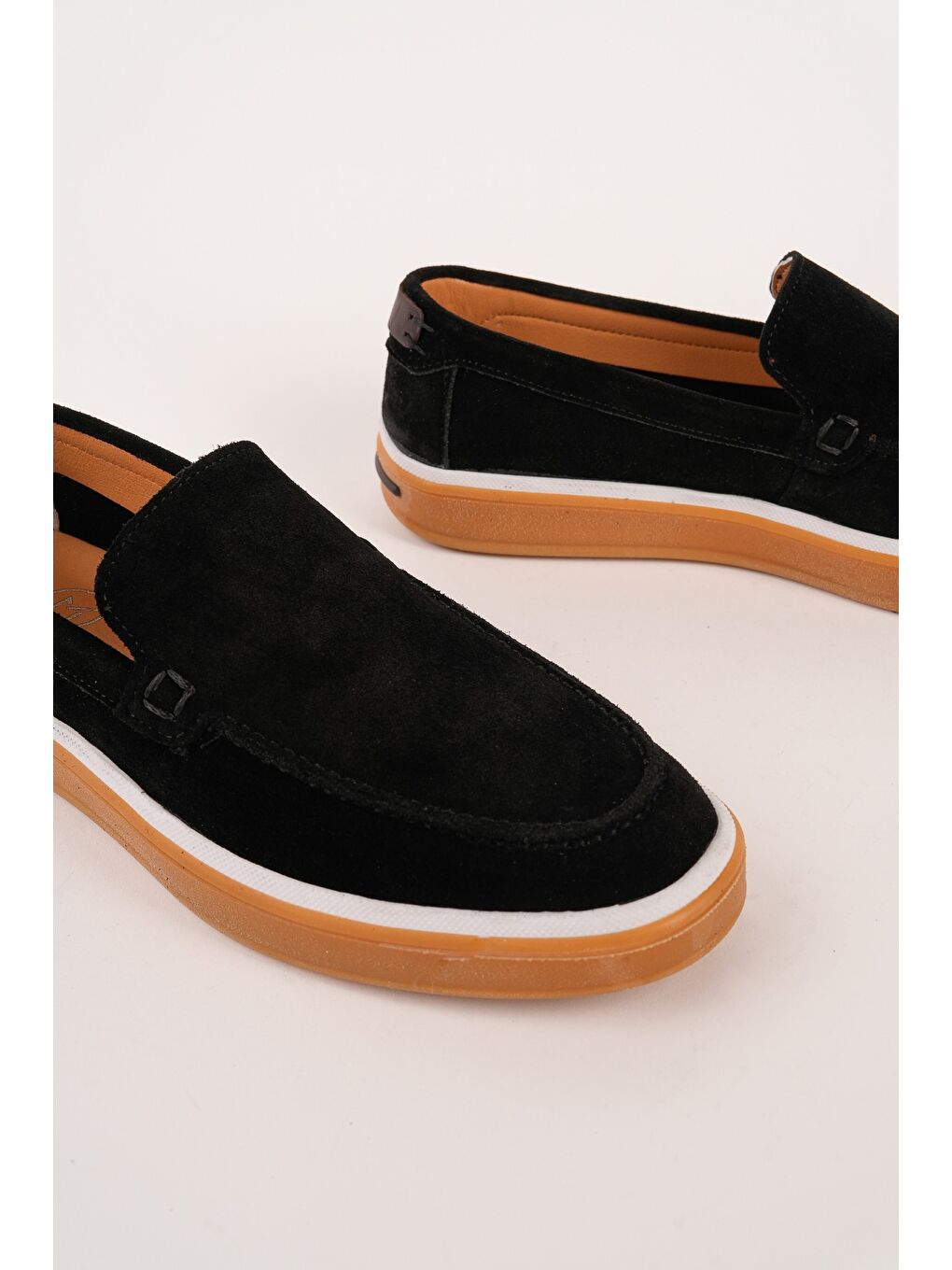 Siyah COVENT Hakiki Süet Deri Bağcıksız Erkek Günlük Loafer Ayakkabı-1