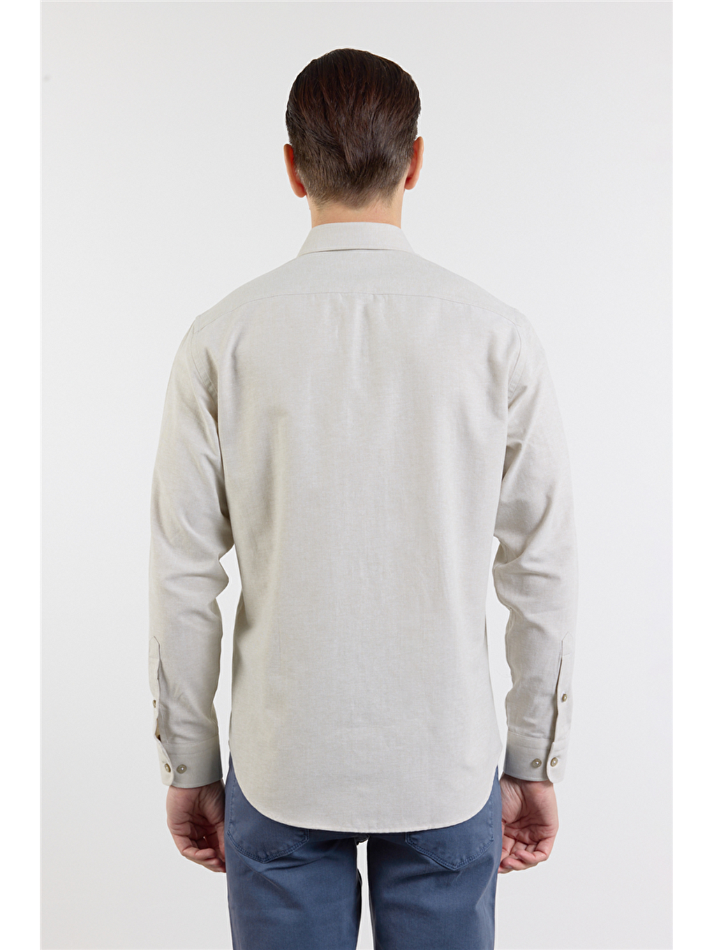 Turkuaz Su Yeşili Oxford Düğmeli Yaka Uzun Kol Cepsiz Slim Fit Pamuklu  Gömlek 1004260182-4