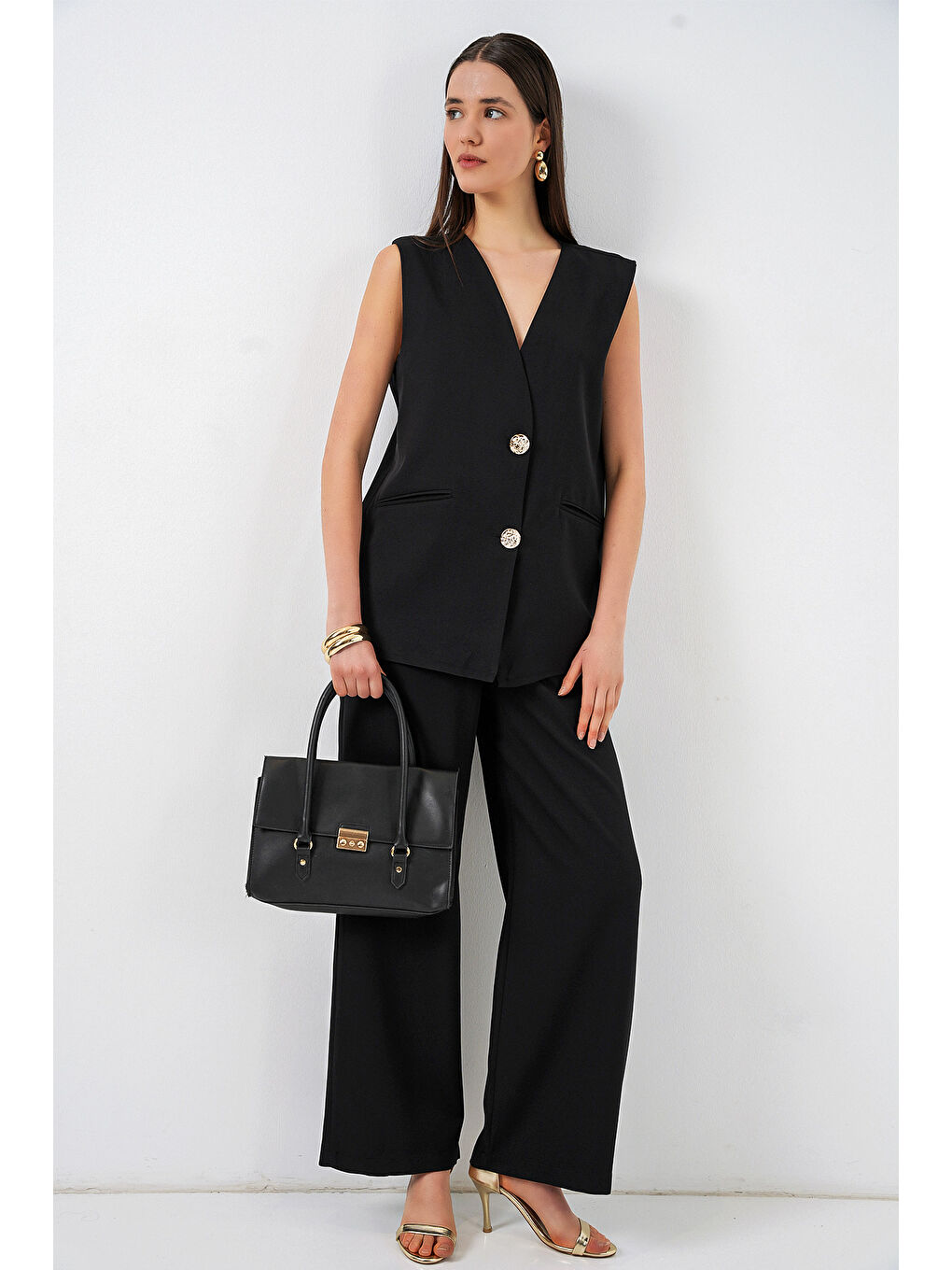 Kadın Yelek Pantolon İkili Takım 30086 - Siyah-3