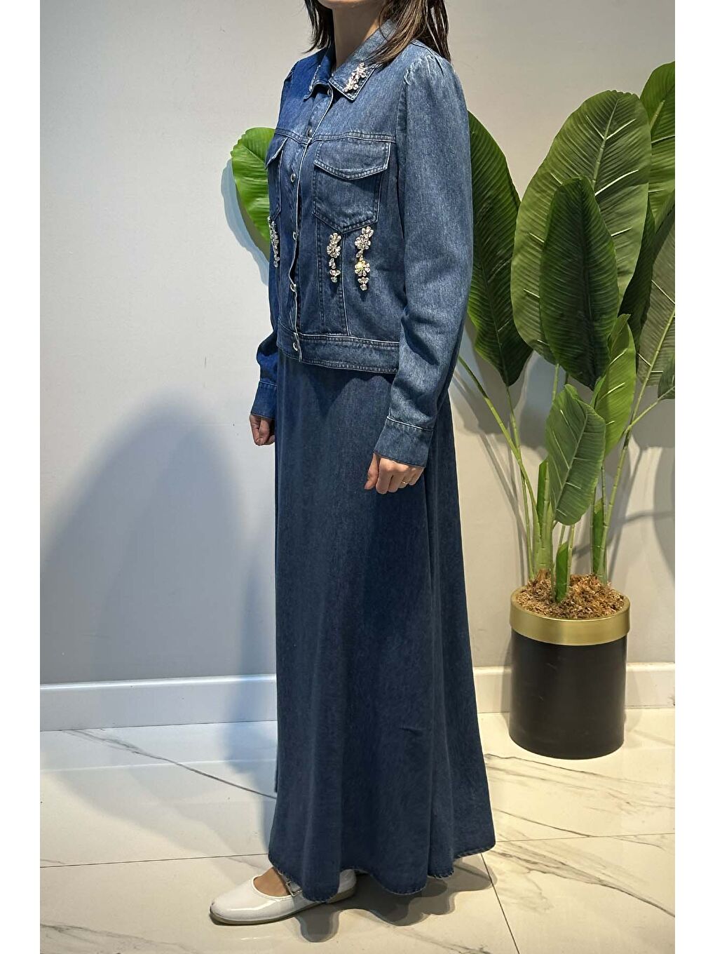 Mavi Taş Detaylı Etekli Jean Takım 19527 Denim-2