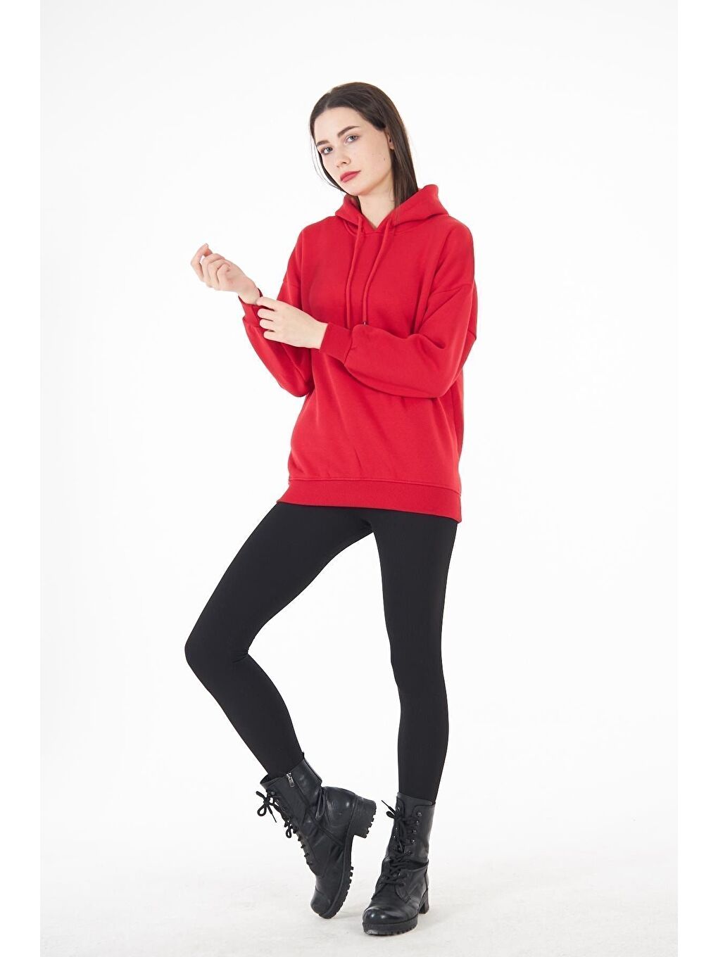 Kırmızı Kadın Oversize Sweatshirt-4