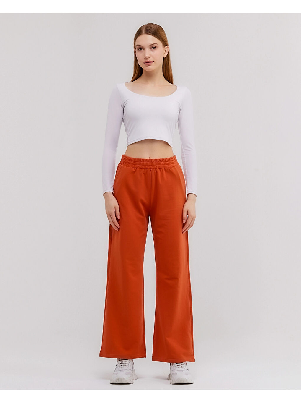 Kahverengi Beli Lastikli Bol Paça Kadın Eşofman Altı N003