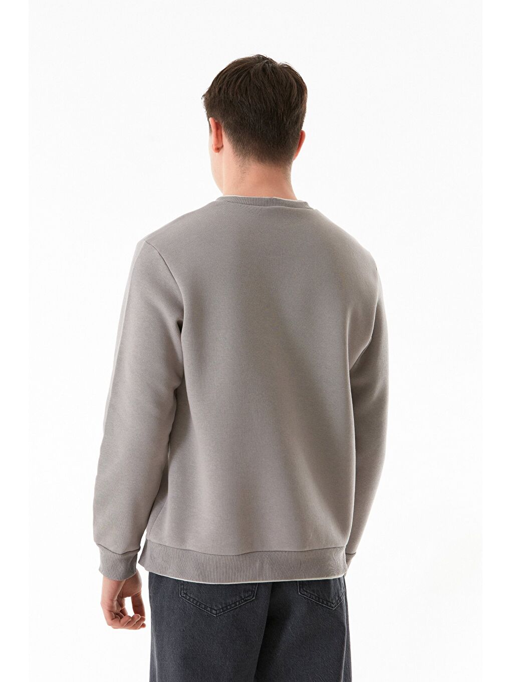 Fullamoda Gri 3 İplik Basic Bisiklet Yaka Sweatshirt - 4