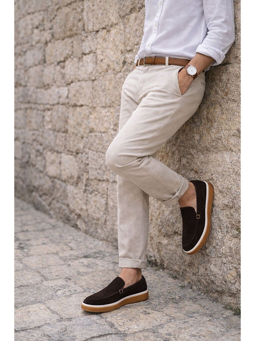 Kahverengi COVENT Hakiki Süet Deri Bağcıksız Erkek Günlük Loafer Ayakkabı-5