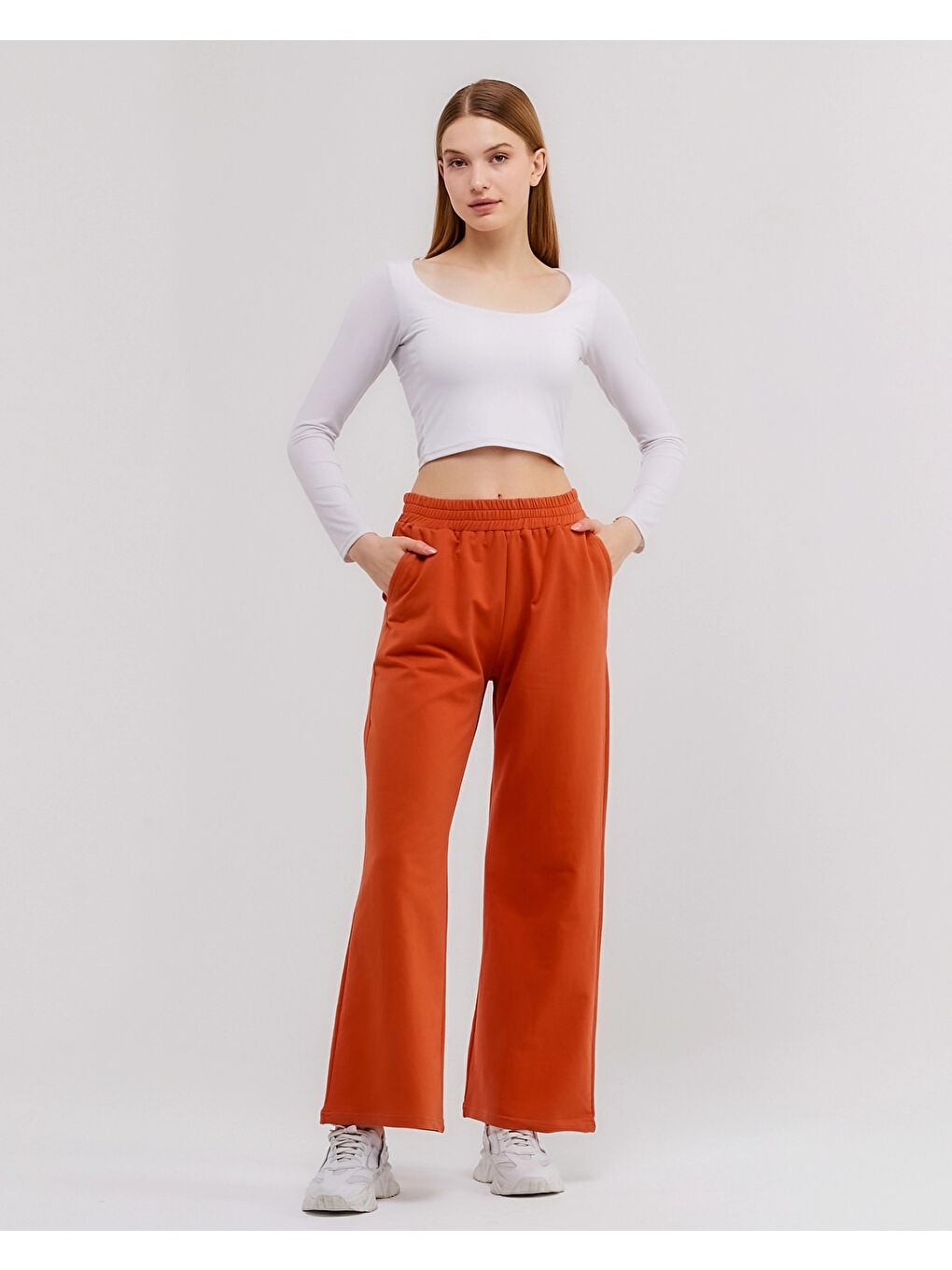 Kahverengi Beli Lastikli Bol Paça Kadın Eşofman Altı N003-1