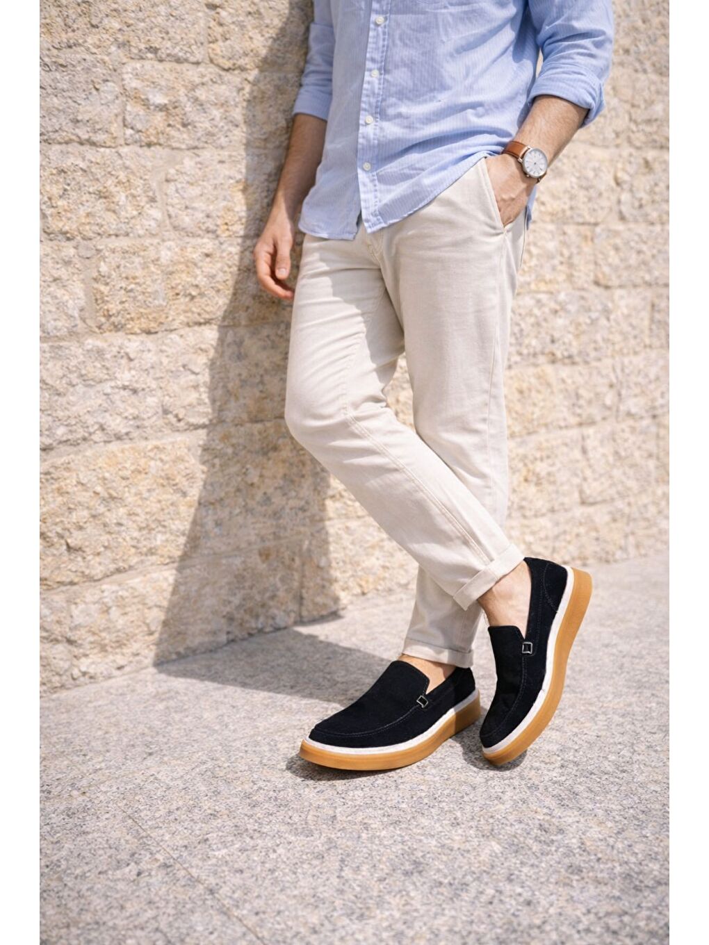 Siyah COVENT Hakiki Süet Deri Bağcıksız Erkek Günlük Loafer Ayakkabı-5