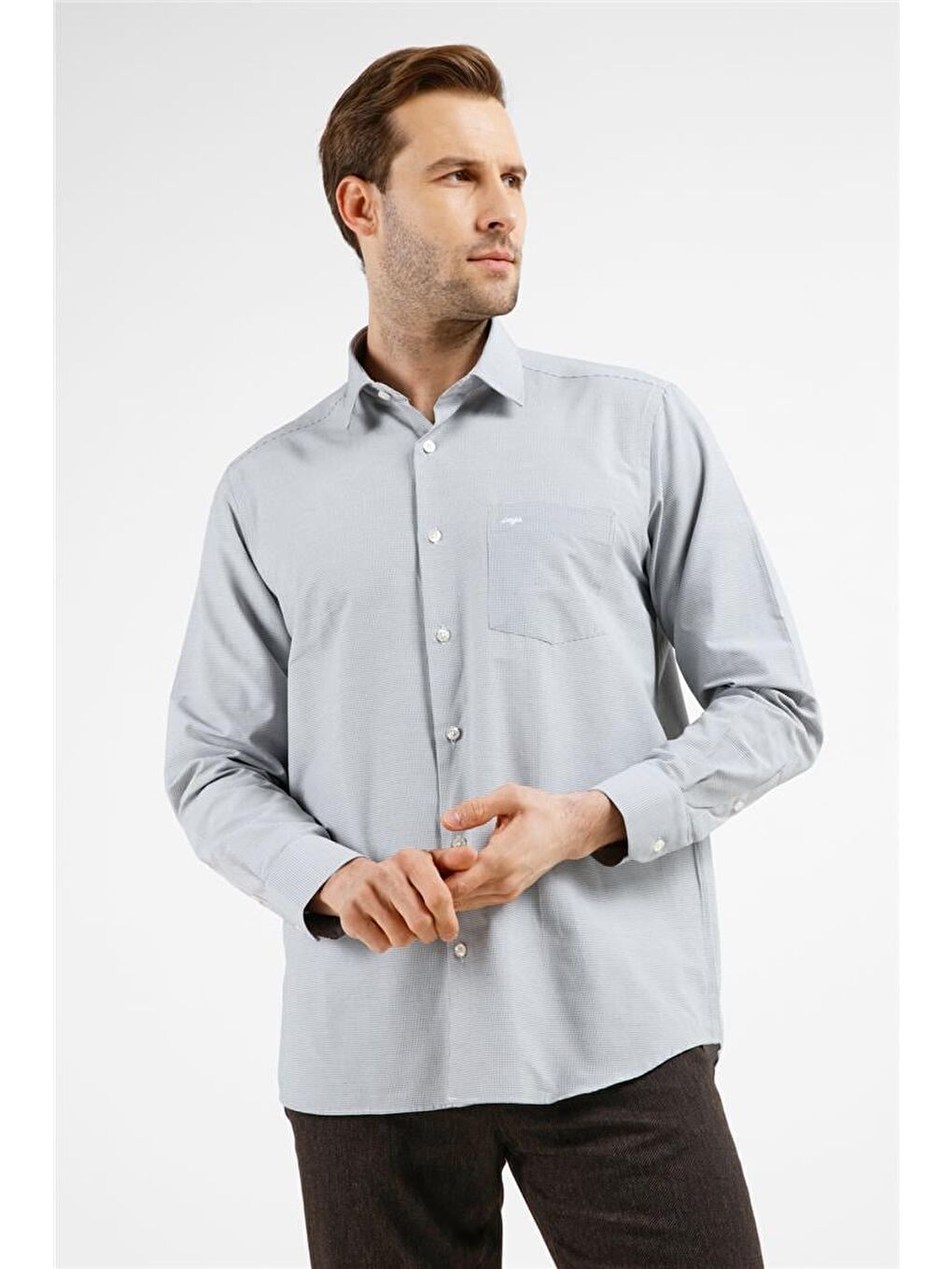 Siyah - Beyaz Kareli Desen Sert Yaka Uzun Kol Cepli Comfort Fit Pamuklu Gömlek 1004255221-2